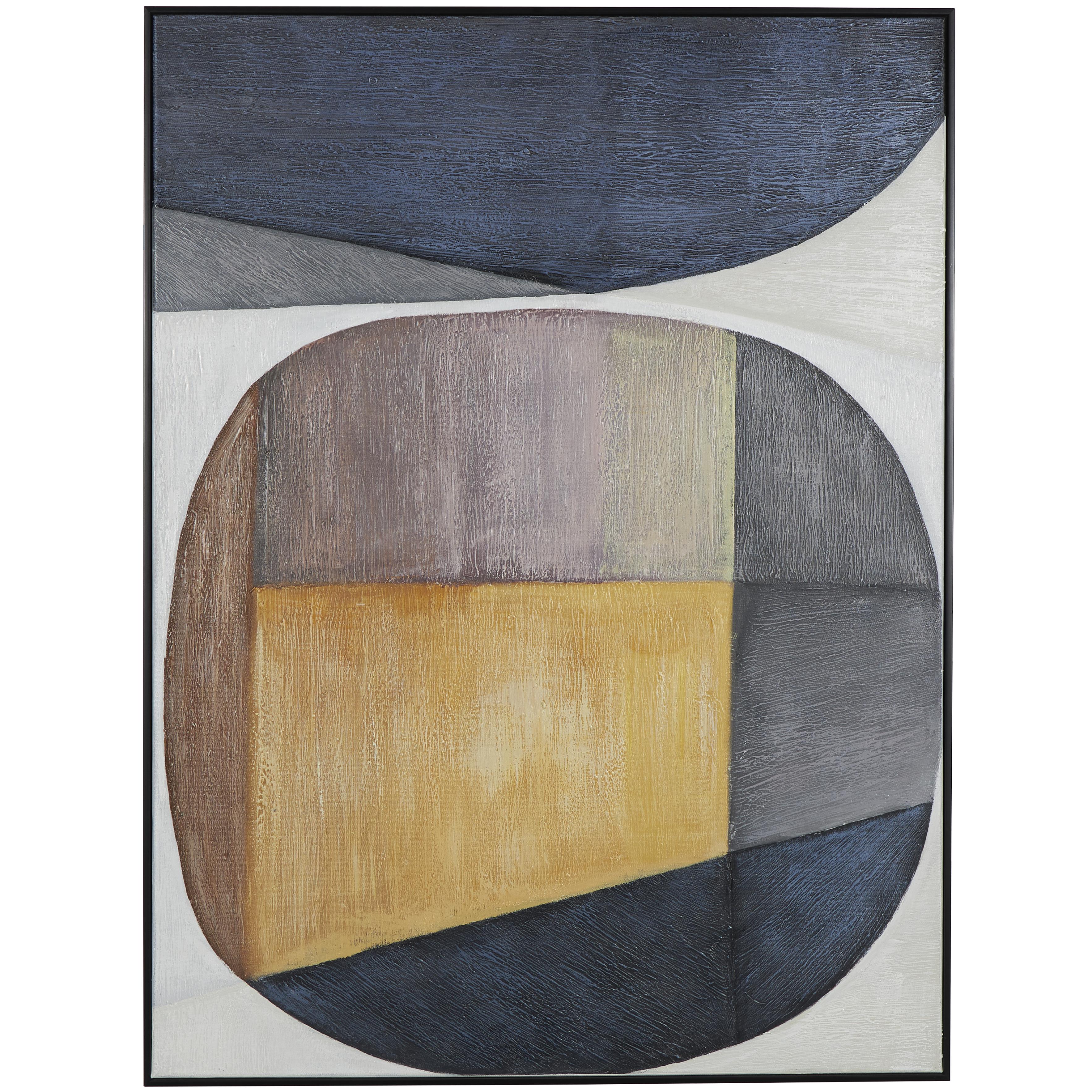 Geometric Canvas Round Color Block Shape Living Room Framed Wall Art with Black Frame