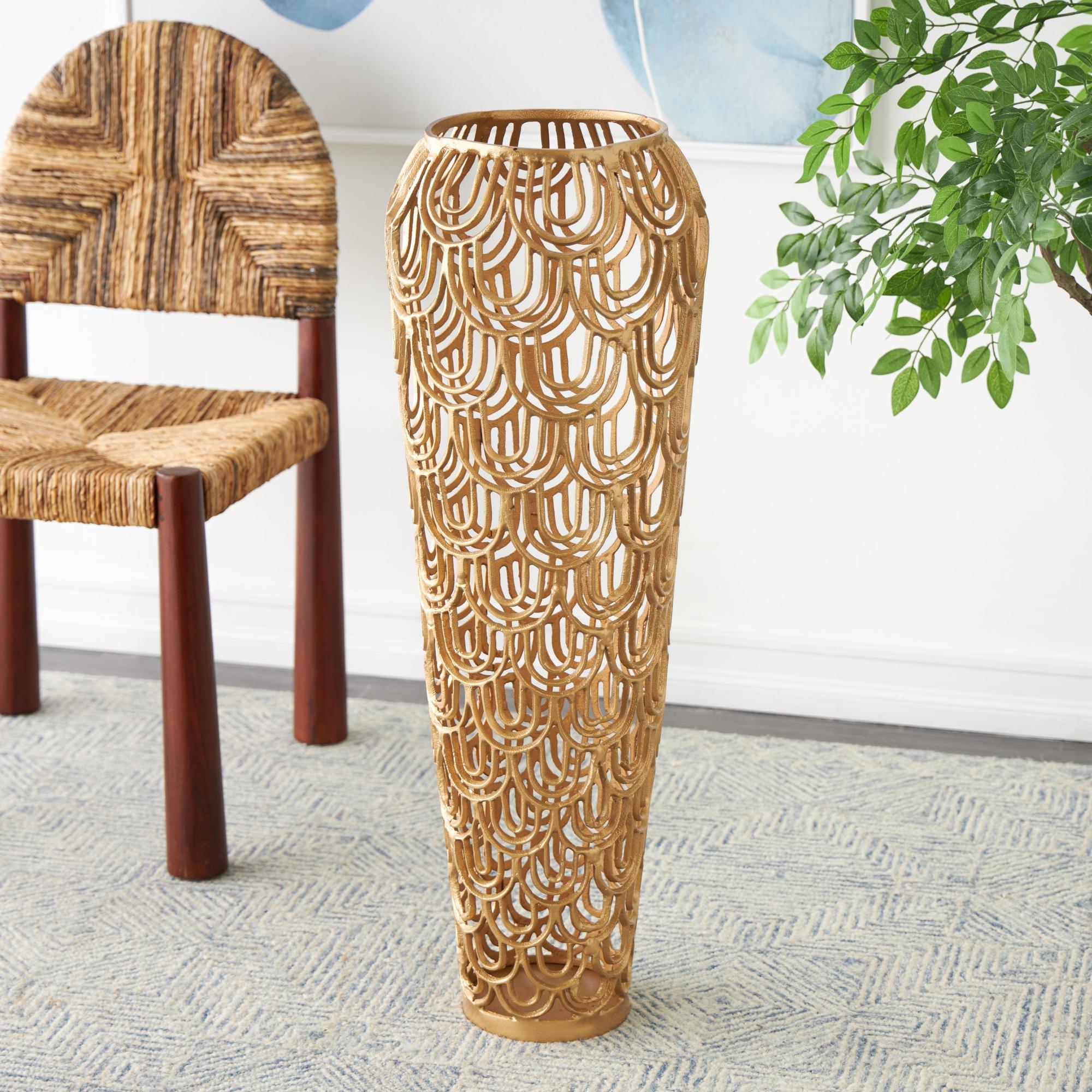Geometric Aluminum Metal Tall Art Deco Inspired Arched Decorative Vase