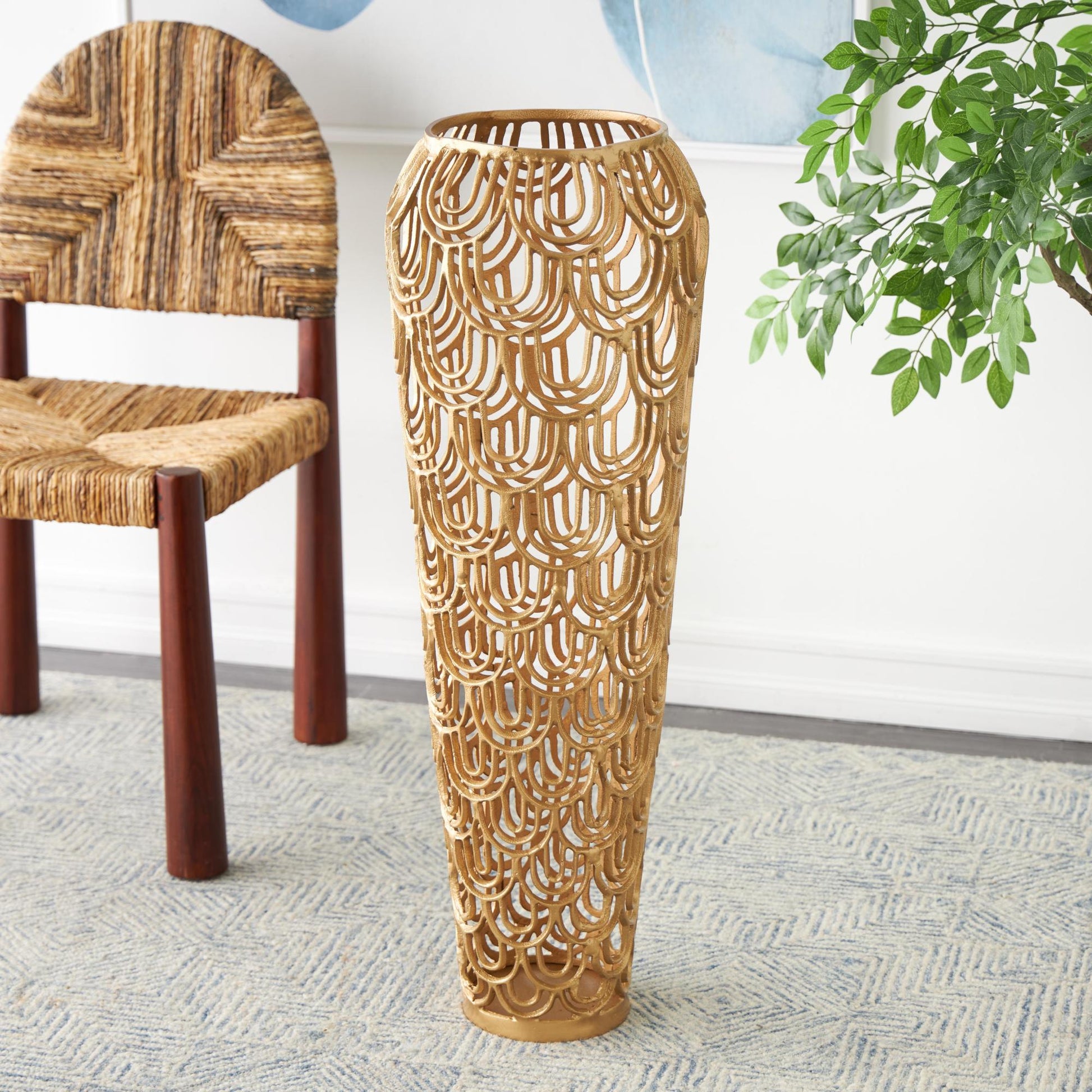 Geometric Aluminum Metal Tall Art Deco Inspired Arched Decorative Vase
