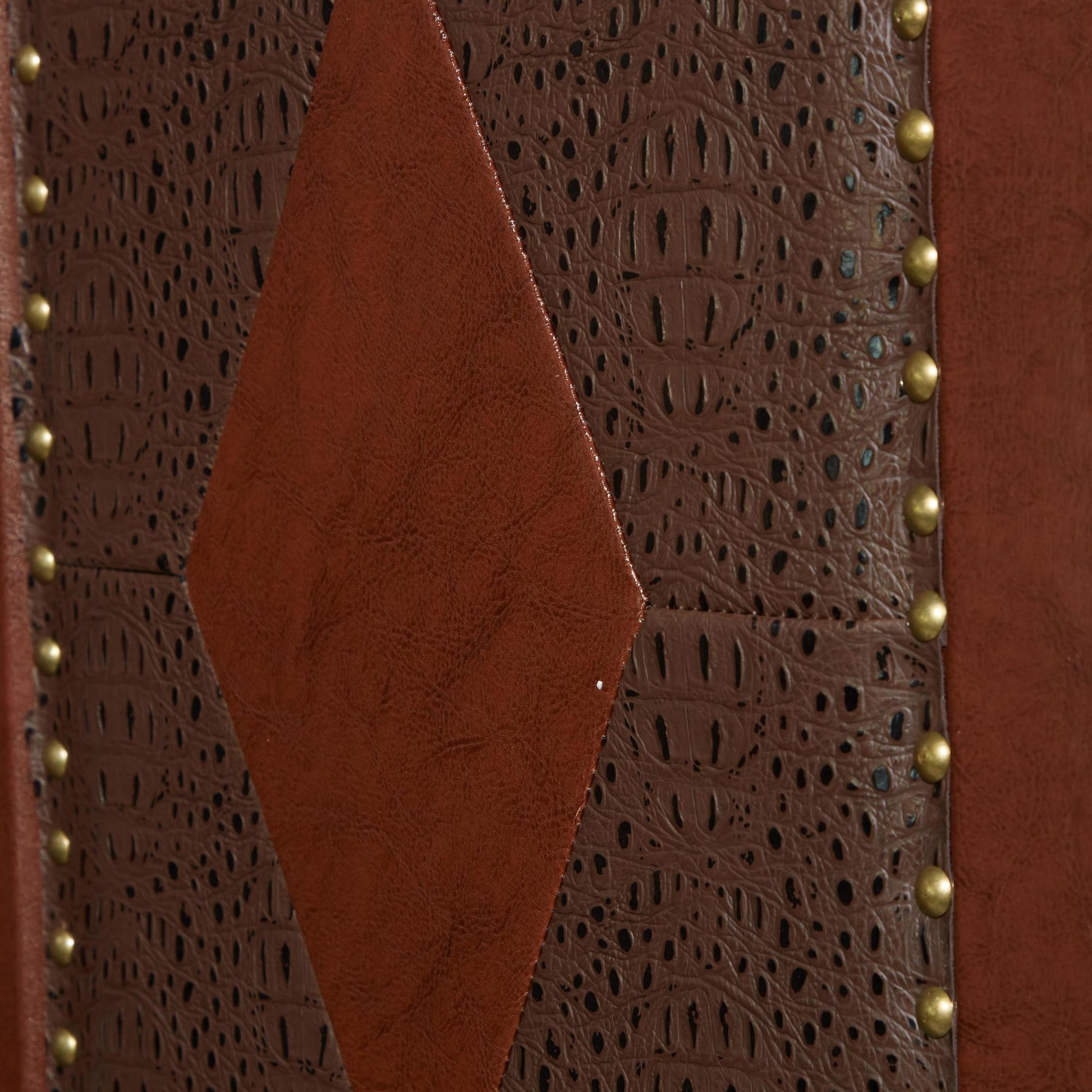 Scroll Brown Faux Leather Foldable Partition 4 Panel Partition Room Divider Screen with Faux Leather Detailing