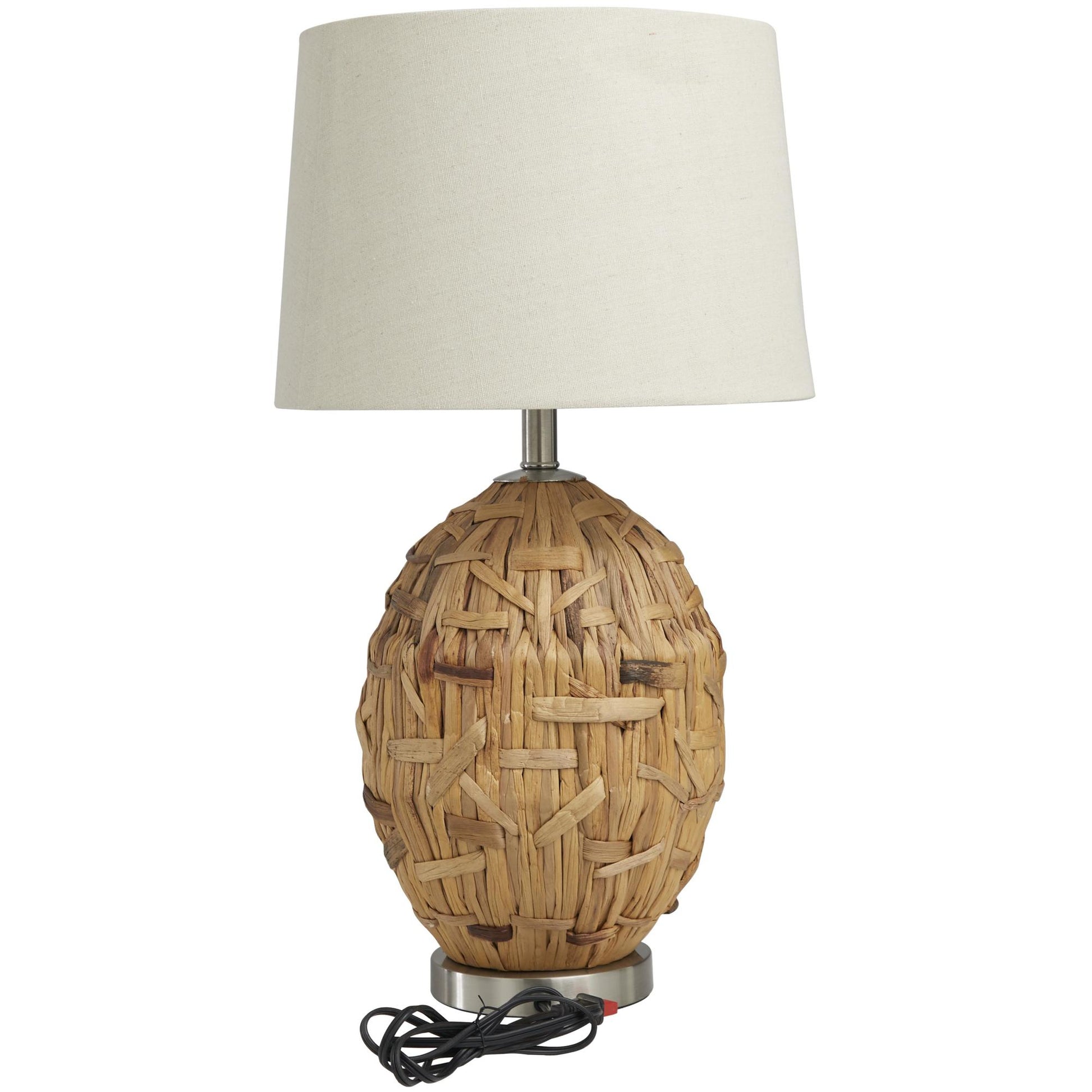 Brown Seagrass Handmade Woven Room Table Lamp with Silver Base