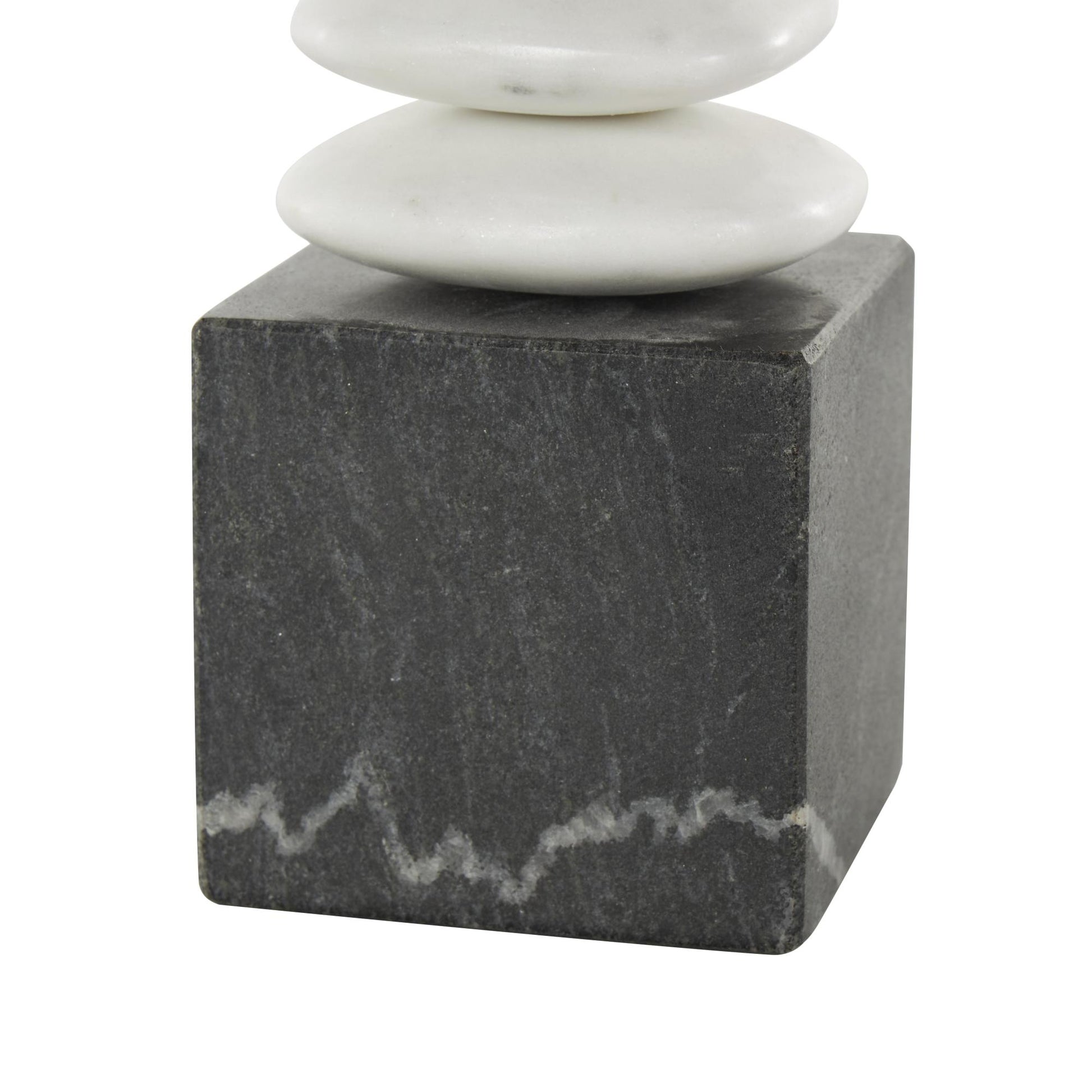 Abstract White Marble Stacked Stone Decorative Sculpture with Black Block Base