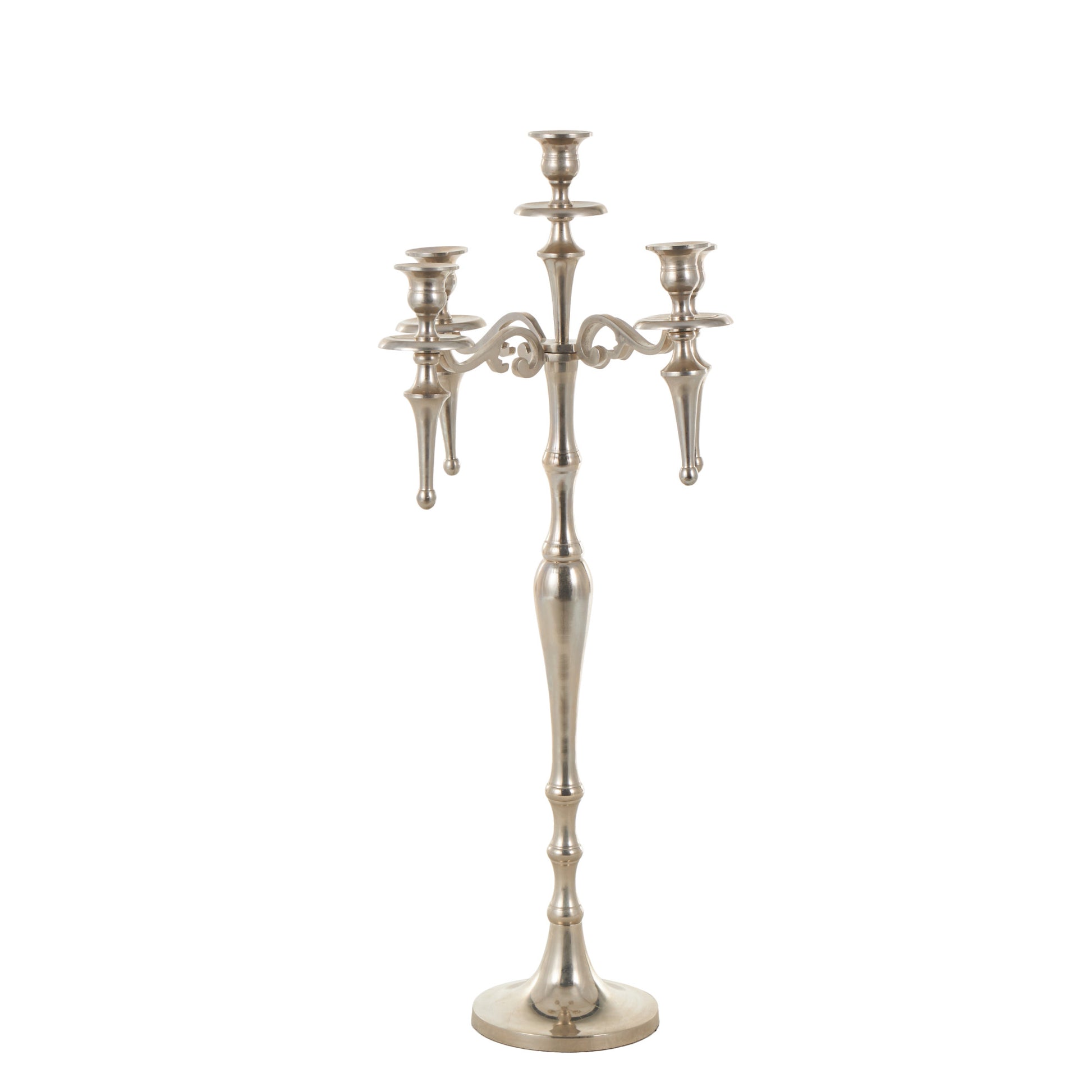 Scroll Silver Aluminum Metal Turned Floor 5 Plate Decorative Candelabra