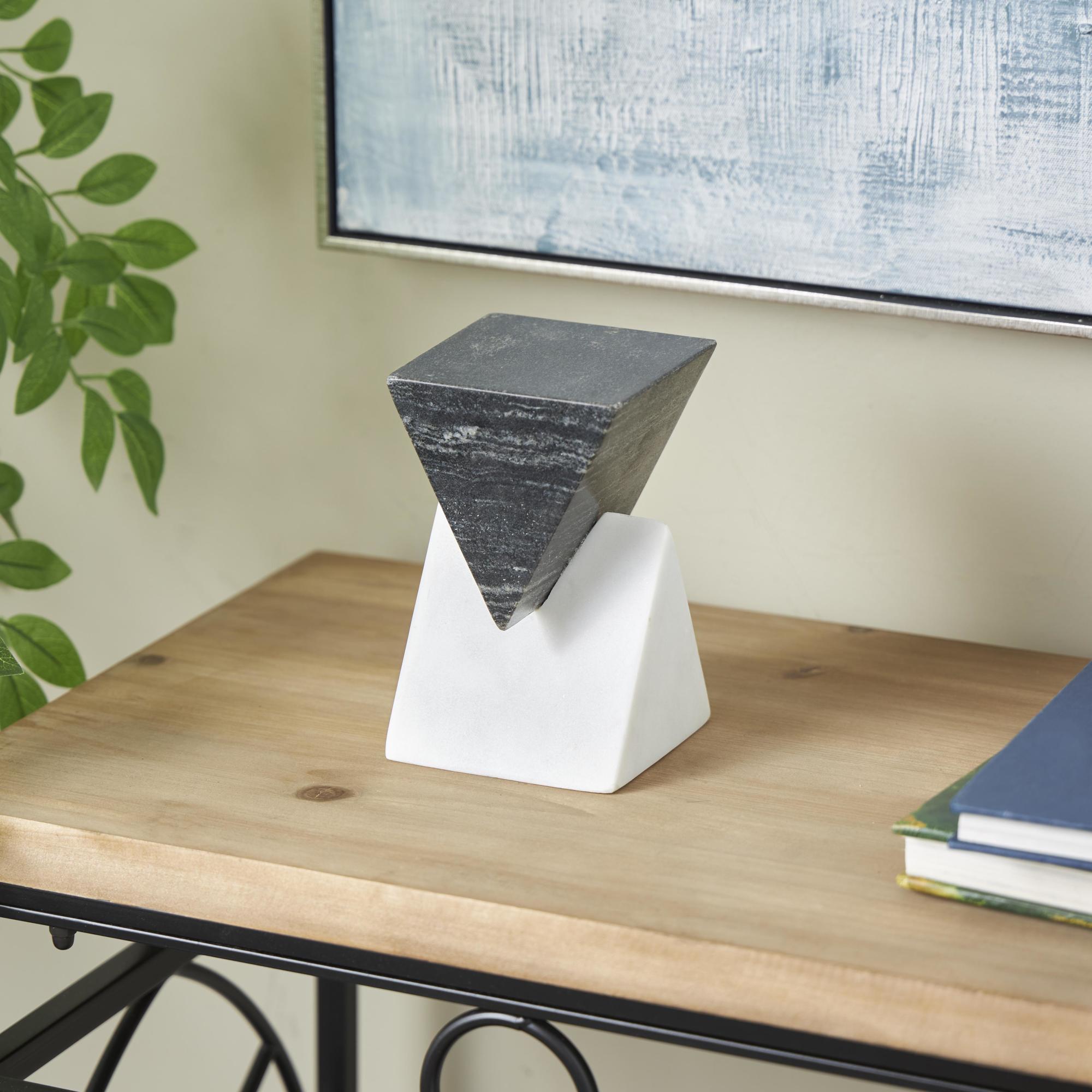 Geometric White Marble Stacked Pyramid Decorative Sculpture with White Base