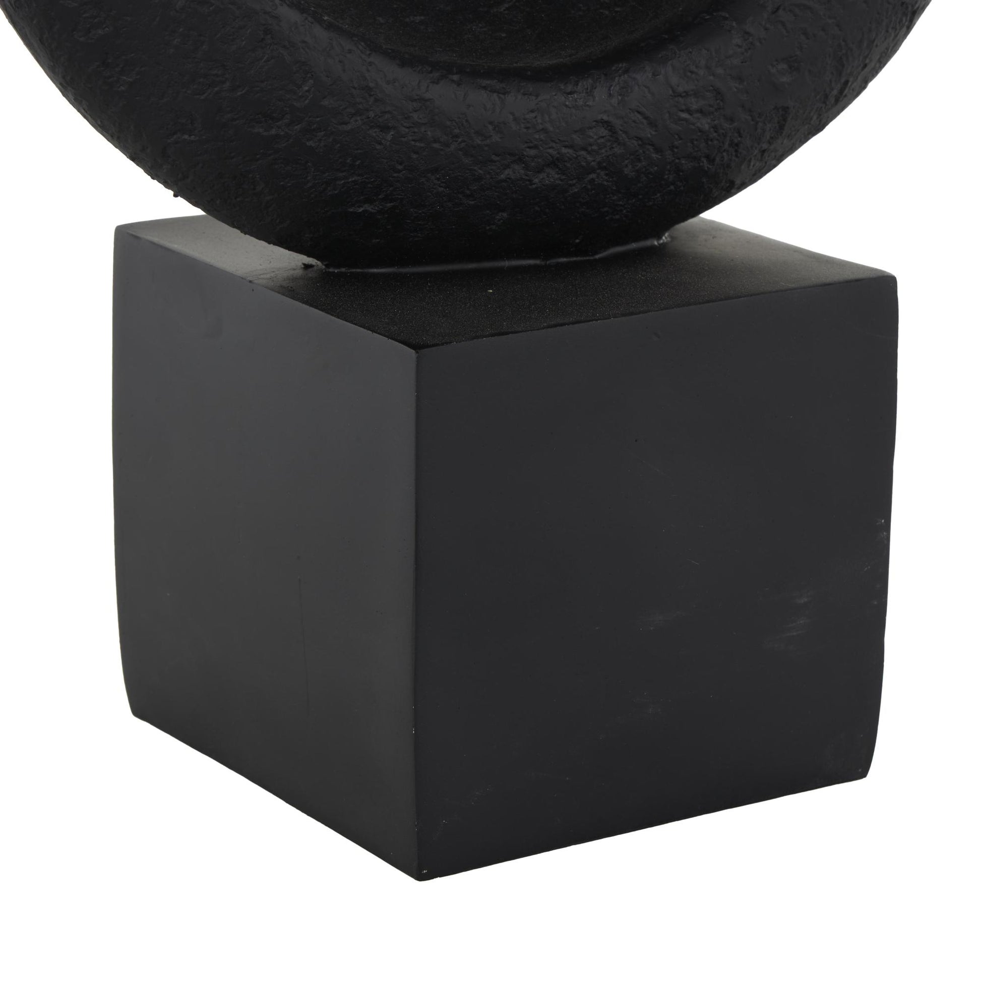 Geometric Black Polystone Textured Cutout Ring Decorative Sculpture with Block Base