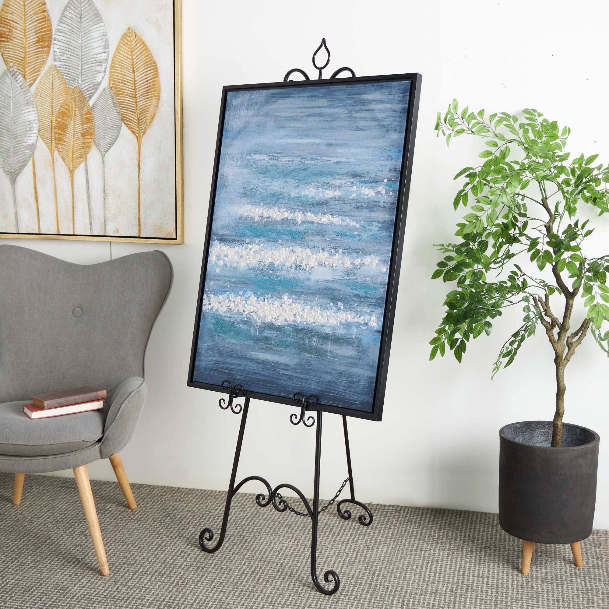 Scroll Black Metal Extra Large Adjustable 3 Tier Display Easel with Chain Support