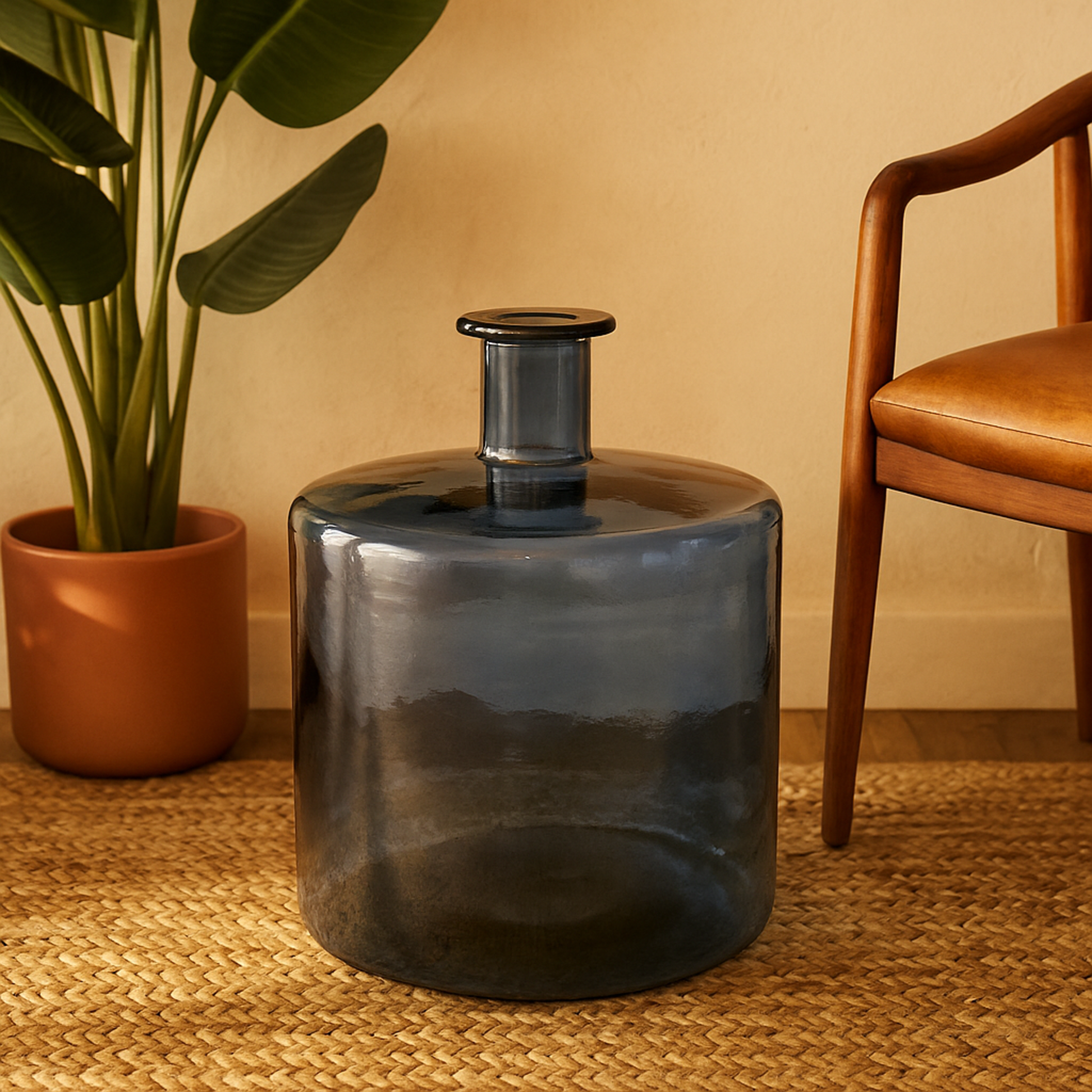 Recycled Glass Handmade Spanish Bottleneck Decorative Vase 14" x 14" x 18"