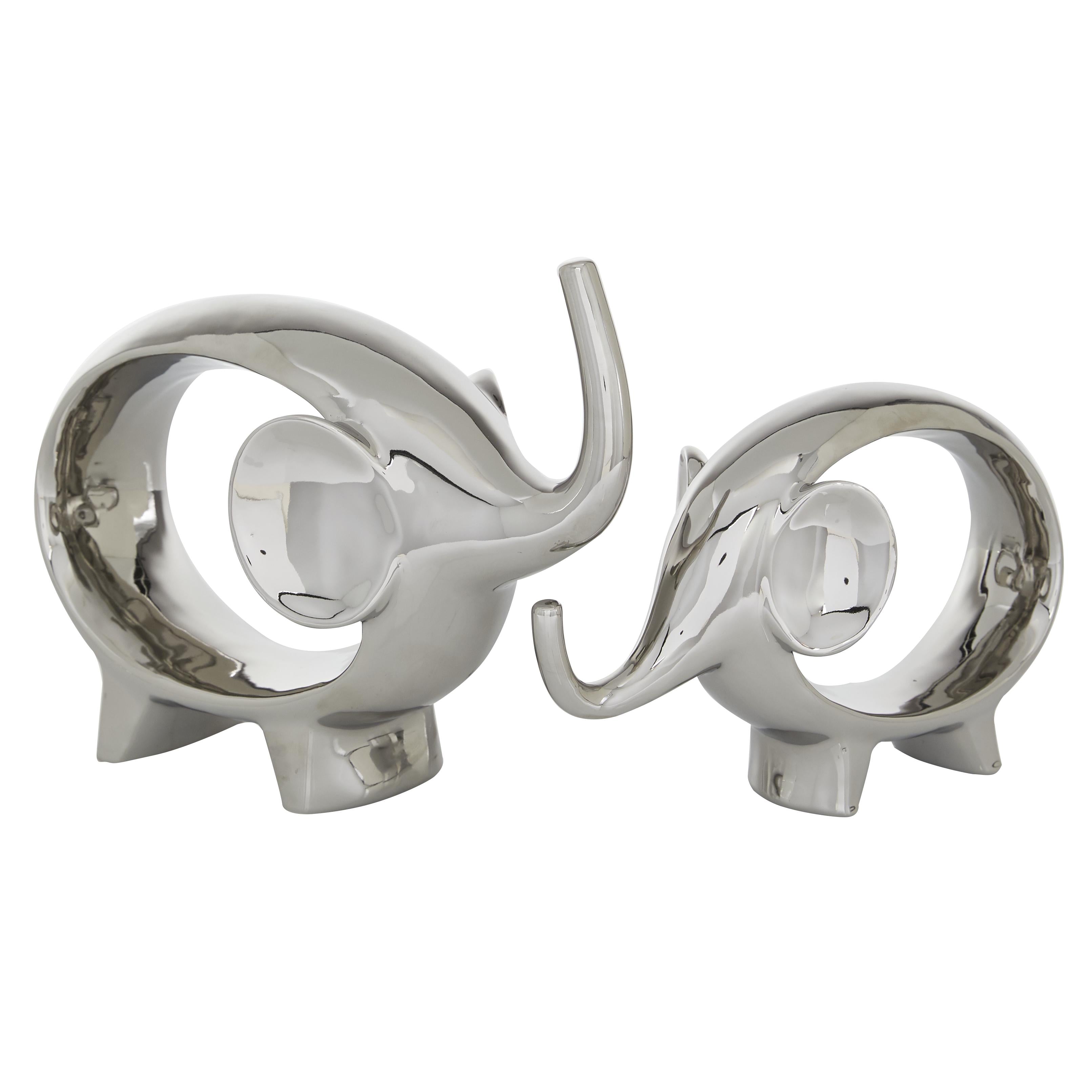 Set of 2 Elephant Porcelain Ceramic Decorative Sculpture