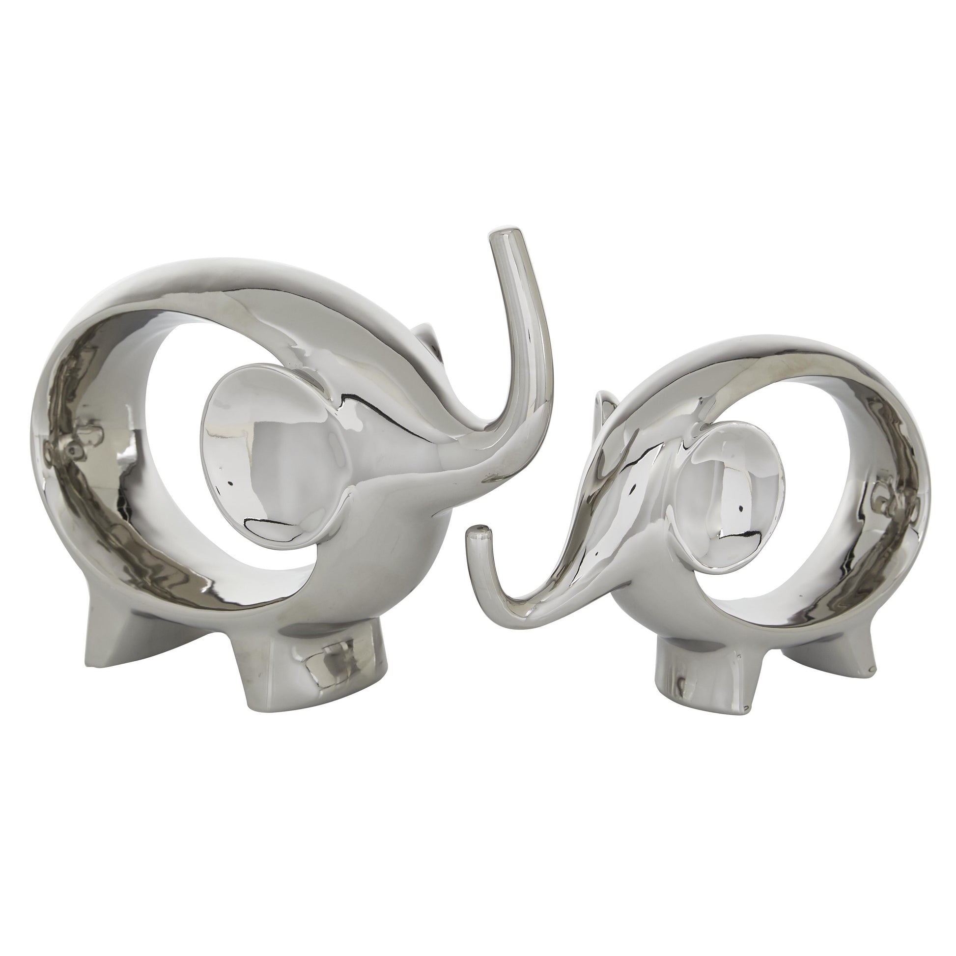 Set of 2 Elephant Porcelain Ceramic Decorative Sculpture