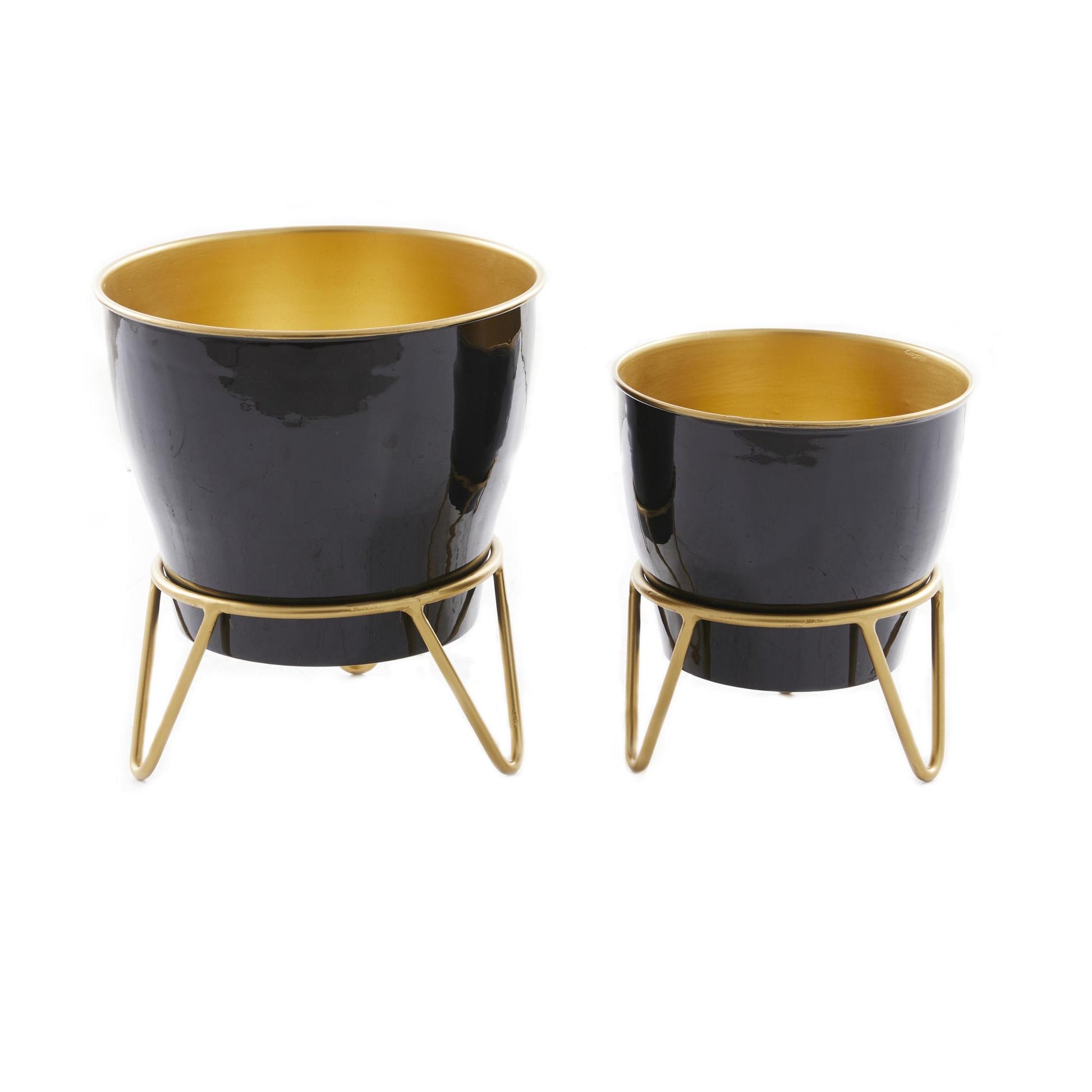 Set of 2 Metal Indoor Outdoor Planter with Removable Stand