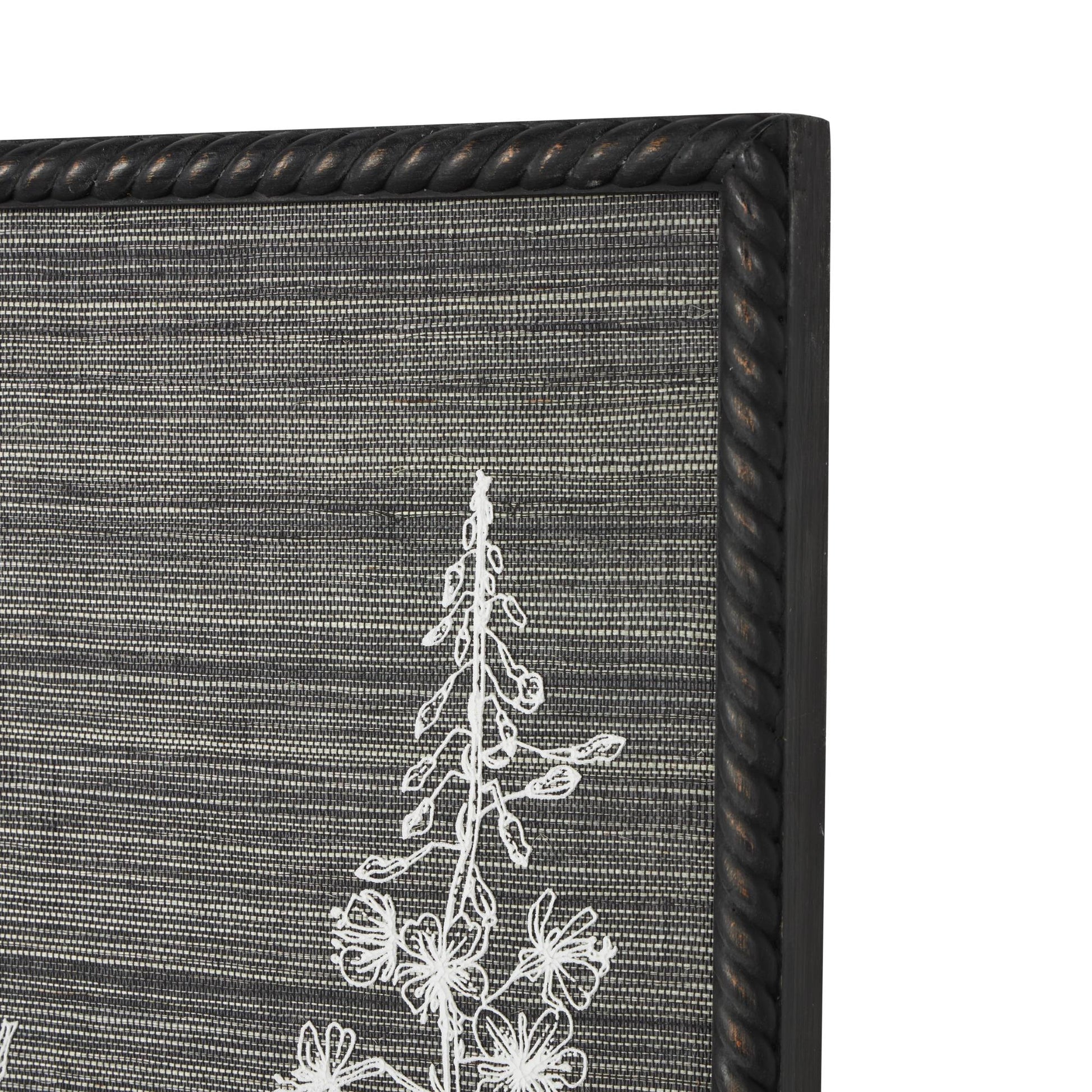 Floral Black Wood Relief Living Room Framed Wall Art with Gray Textured Backing and Black Twisted Frame