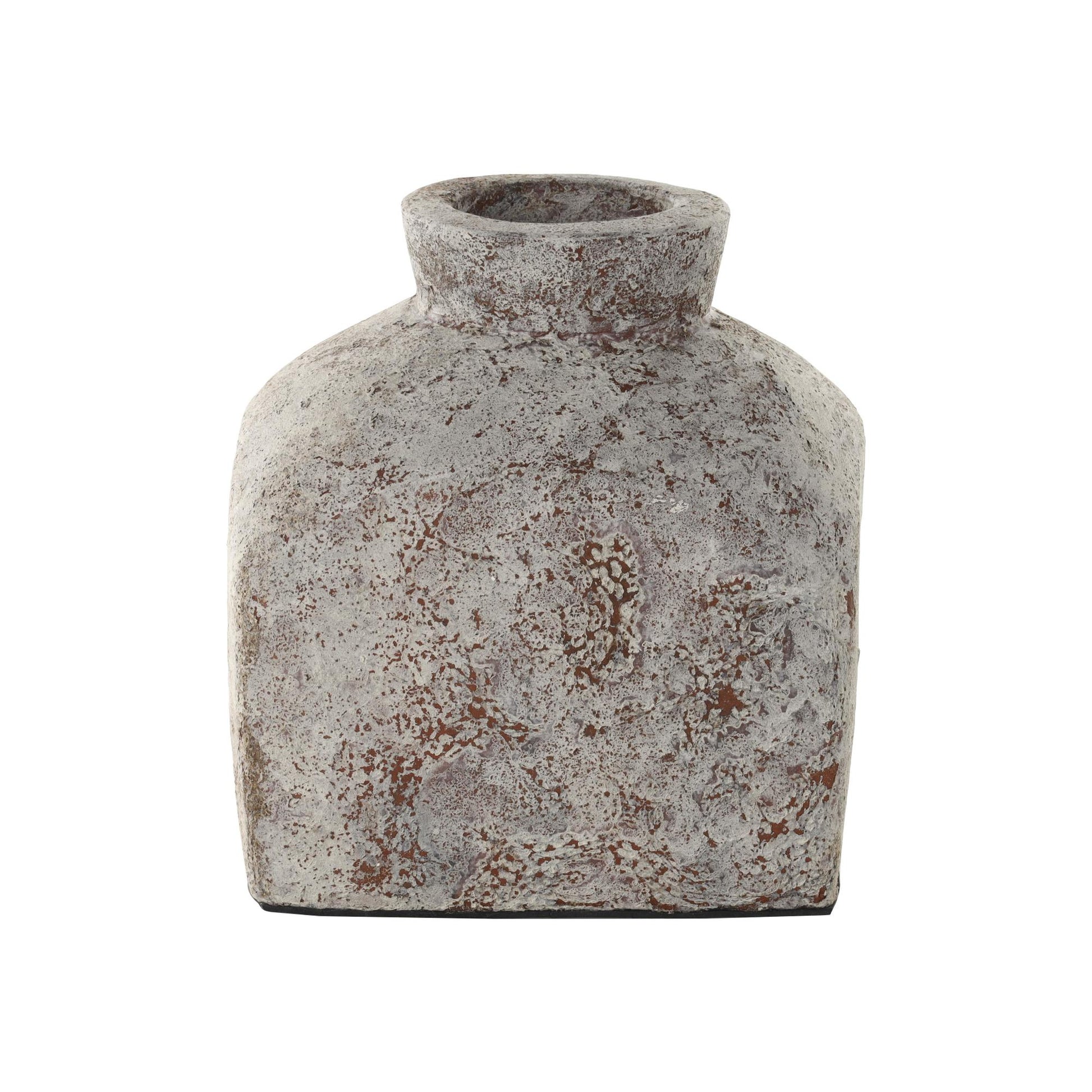 Brown Ceramic Antique Style Textured Square Decorative Vase