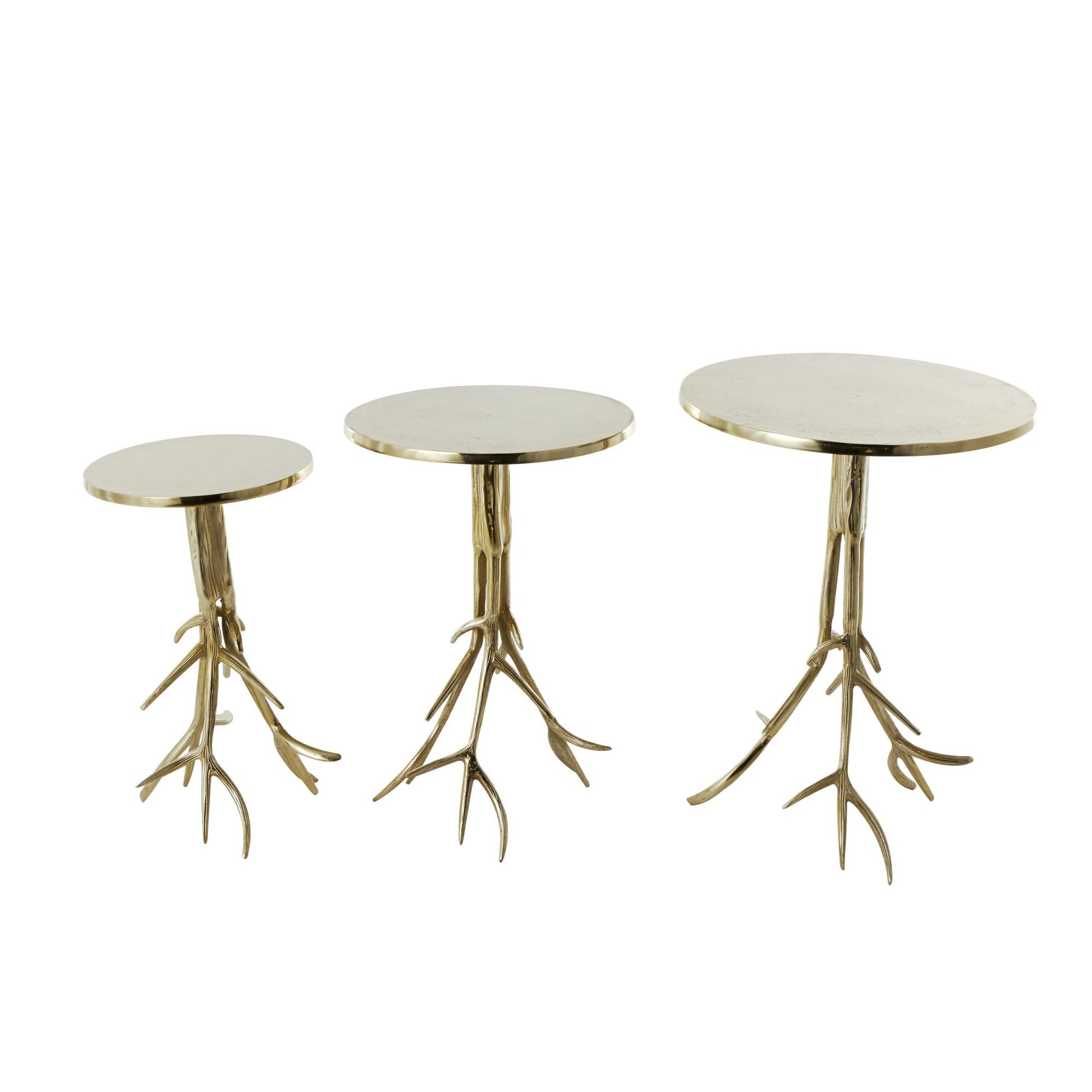 Set of 3 Aluminum Metal Side End Accent Table with Textured Tree Branch Legs Set of 3 24", 22", 20"H