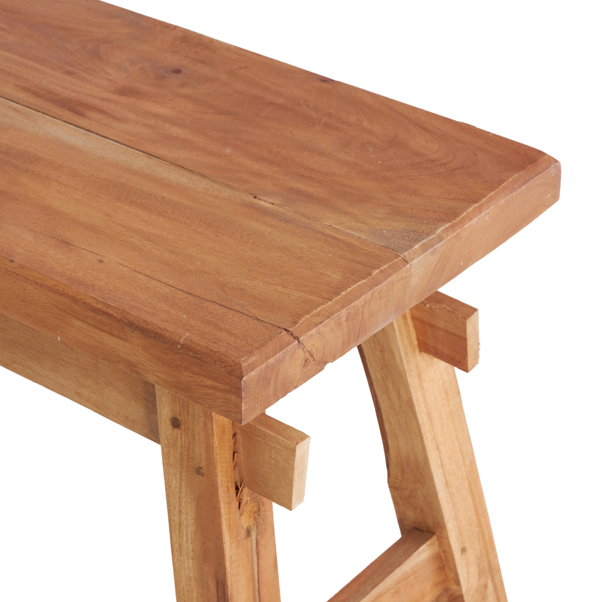 Brown Reclaimed Wood Handmade Home Bench with Natural Finish and High Trestle Legs