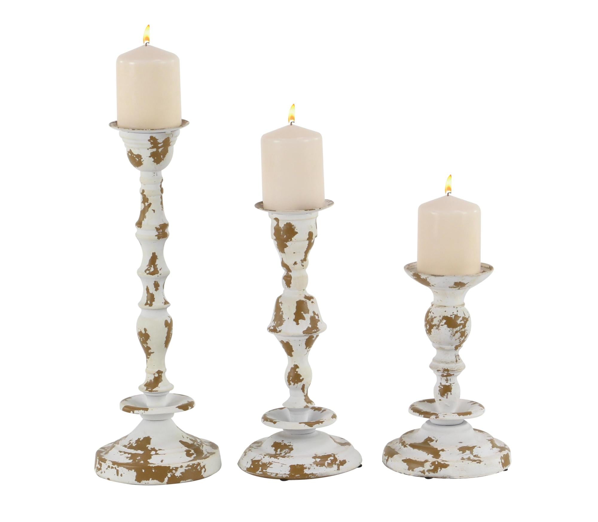 Set of 3 White Metal Candle Holder