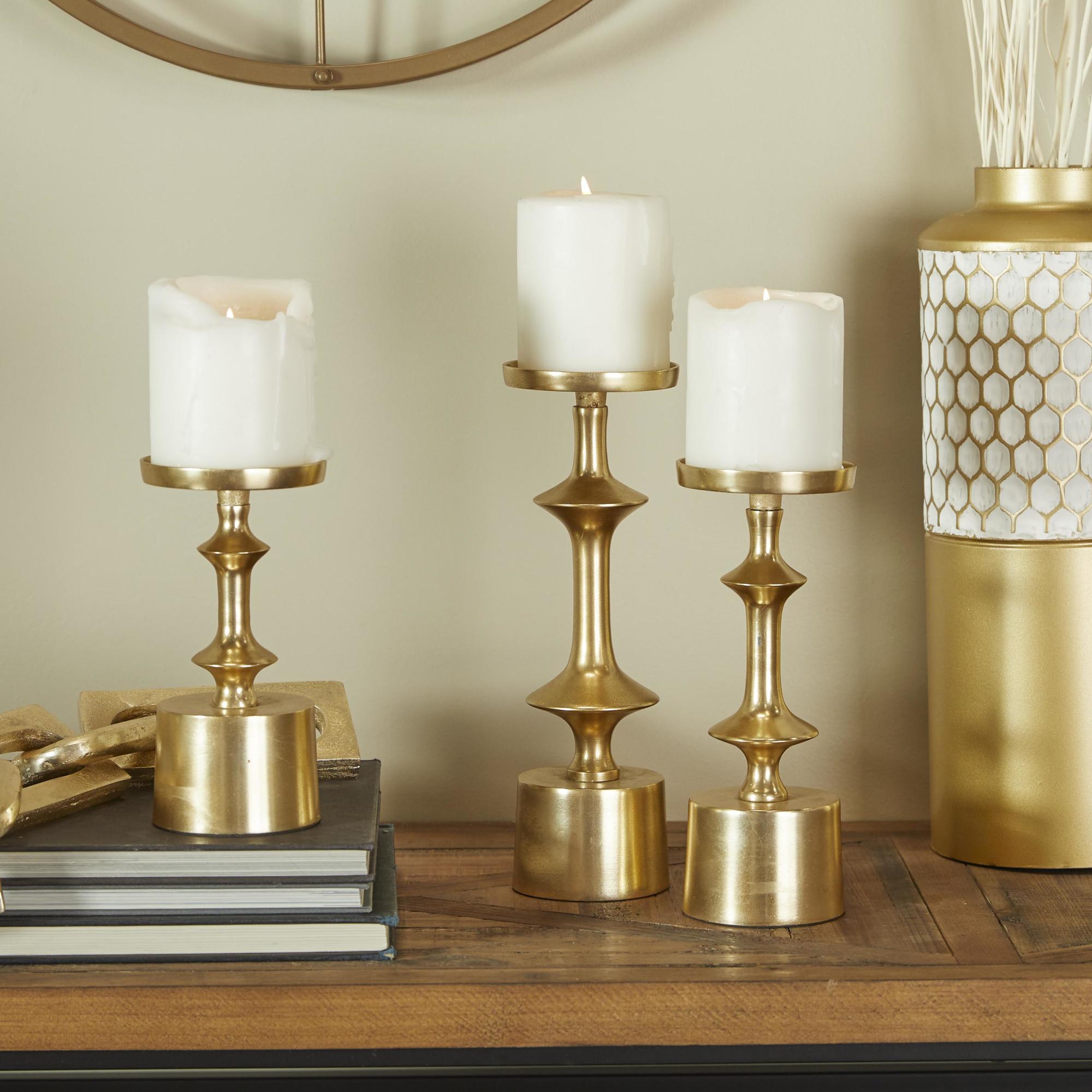 CosmoLiving by Cosmopolitan Set of 3 Aluminum Metal Pillar Decorative Candle Holder
