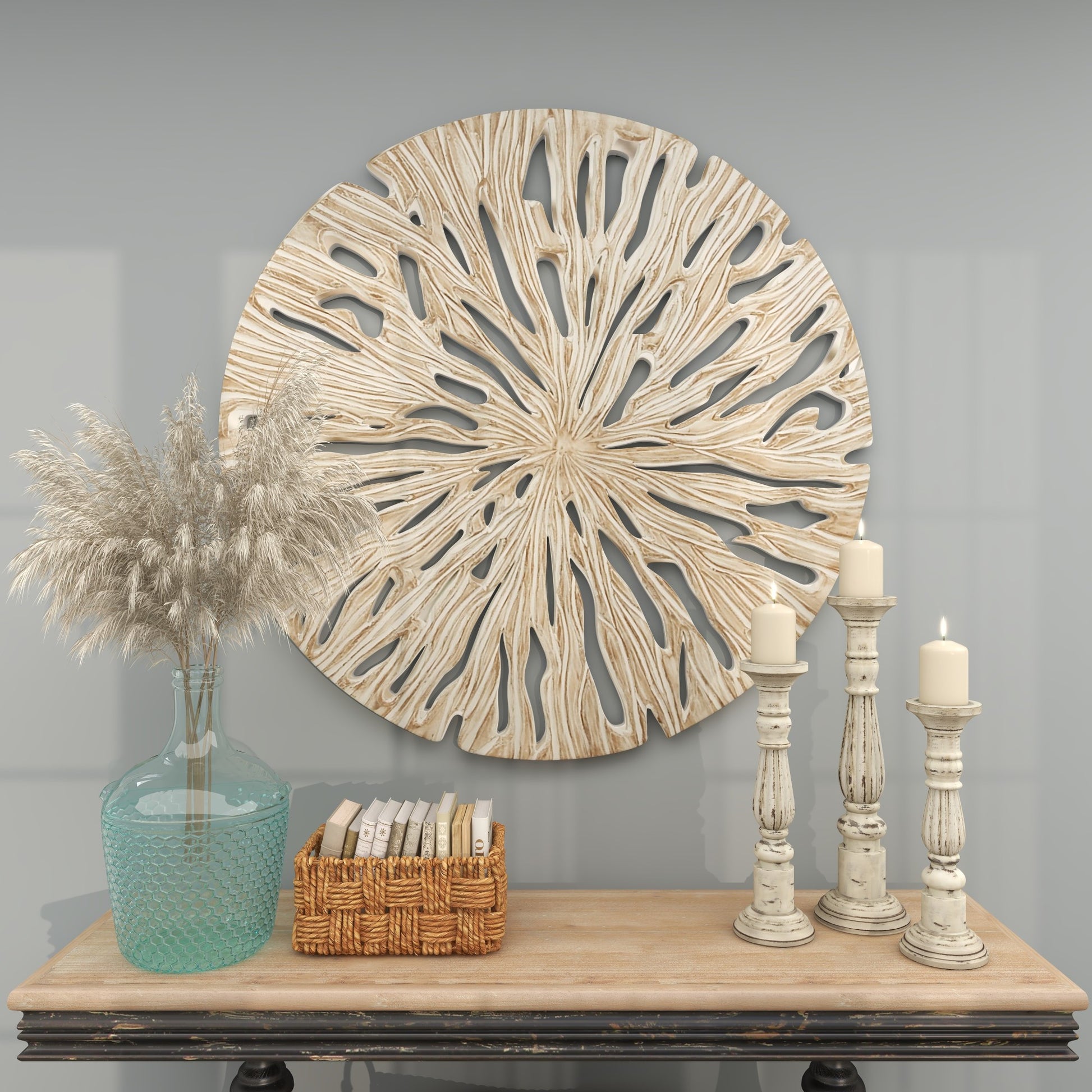 Starburst Beige Wooden Handmade Intricately Carved Home Wall Decor