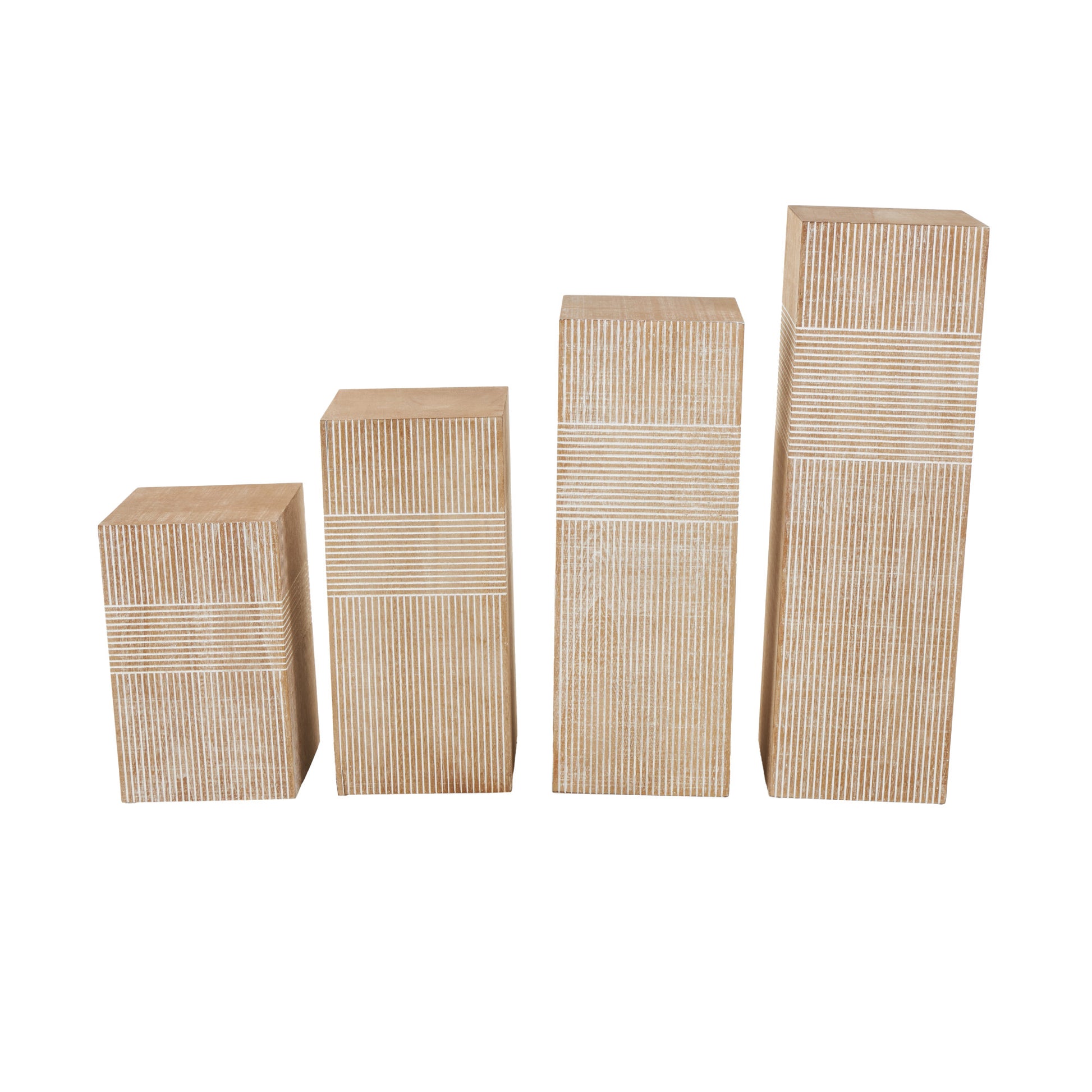 Set of 4 Brown Wood Pillar Style Side End Pedestal Table with Various Sizes