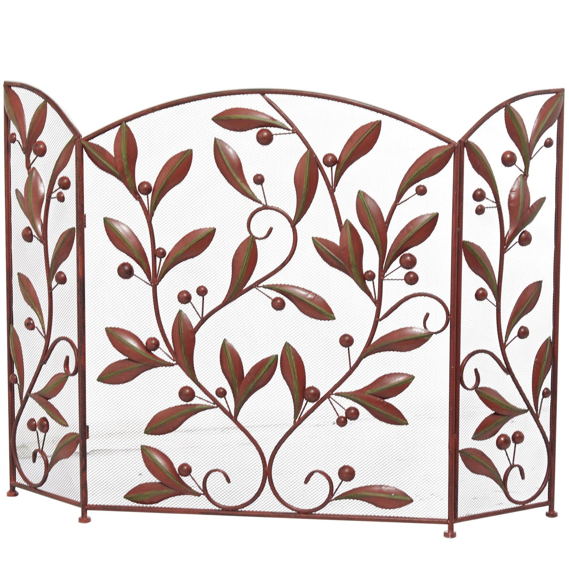Leaf Metal Foldable Mesh Netting 3 Panel Living Room Fireplace Screen with Leaf and Vine Relief