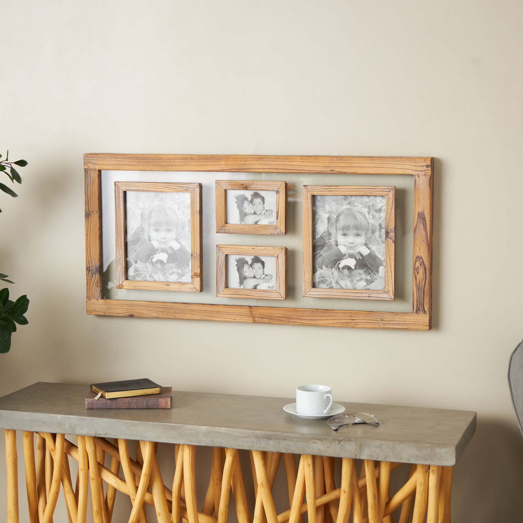 Brown Wood 4 Slot Ornate Wall Photo Frame with Wood Frame