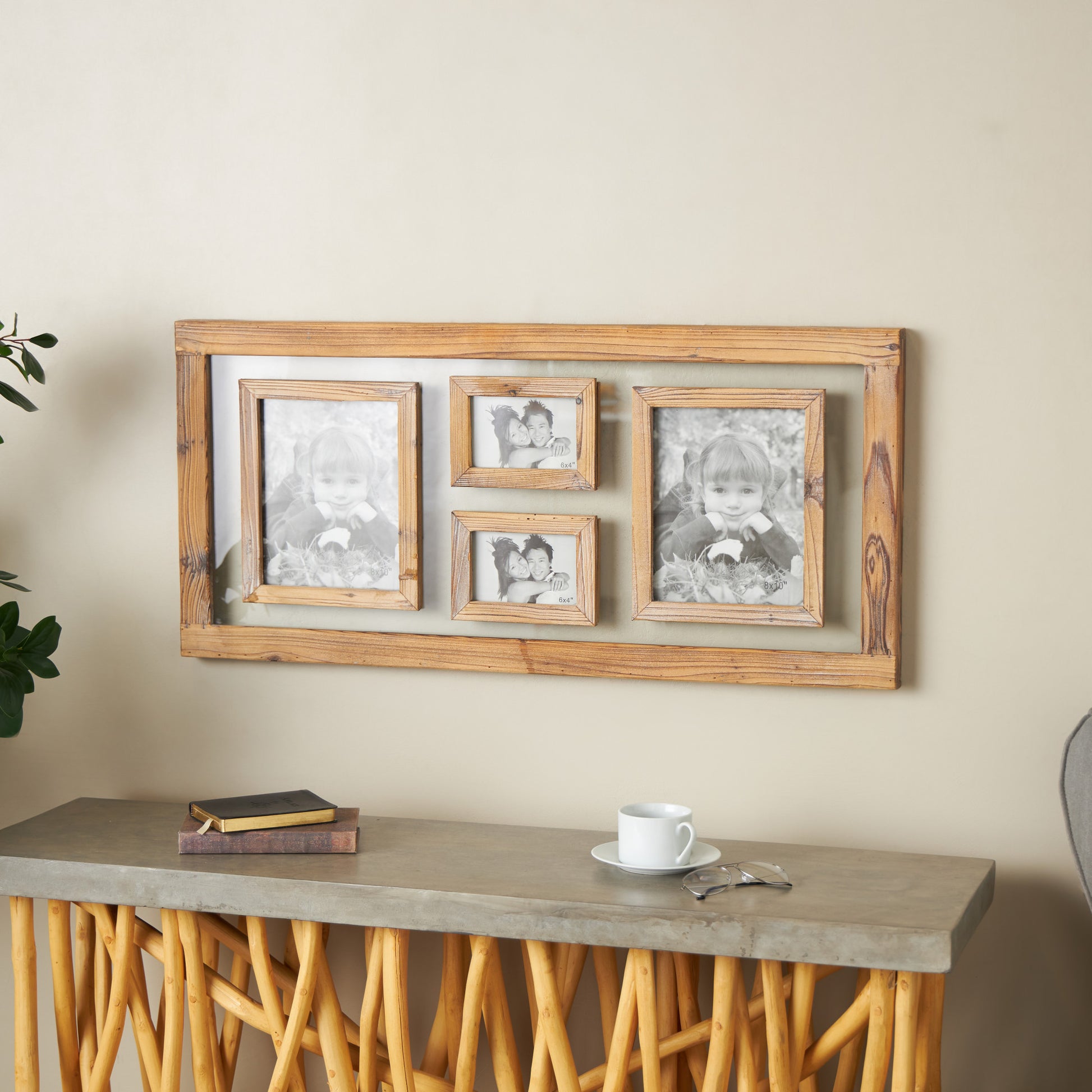 Brown Wood 4 Slot Ornate Wall Photo Frame with Wood Frame