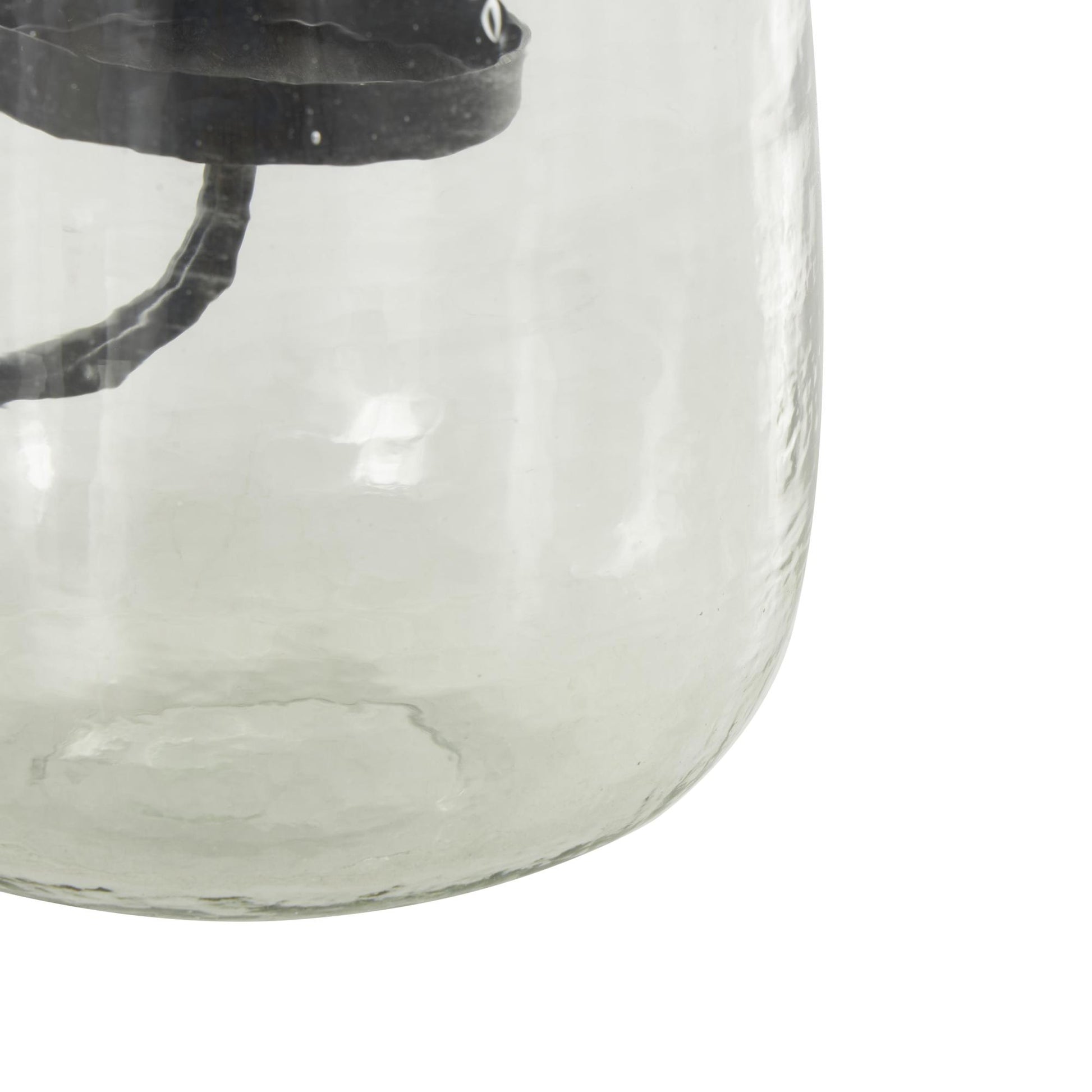 Clear Glass Decorative Candle Holder with Black Metal Accents