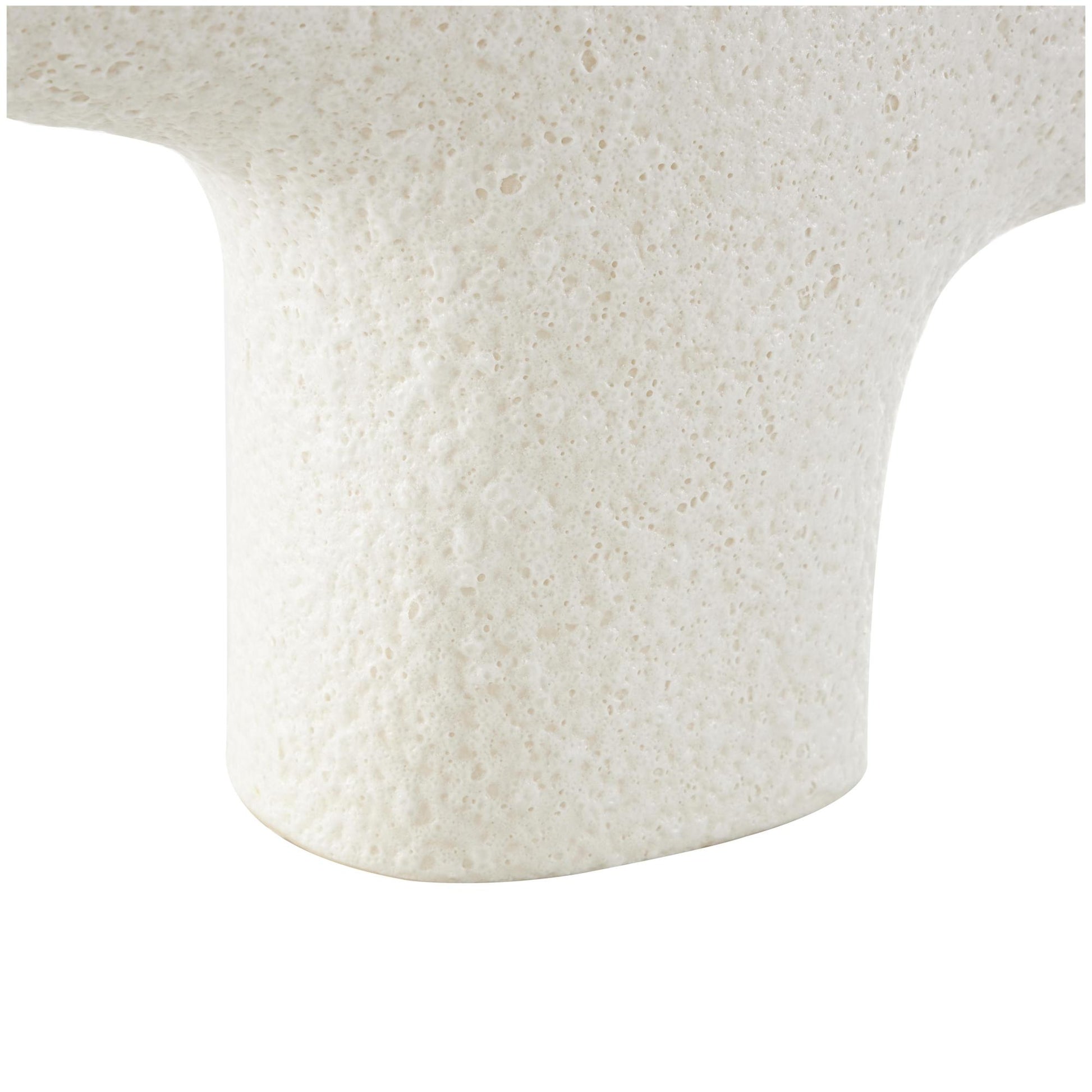 Abstract White Ceramic Curved Decorative Vase with Dual Openings and Speckled Texturing