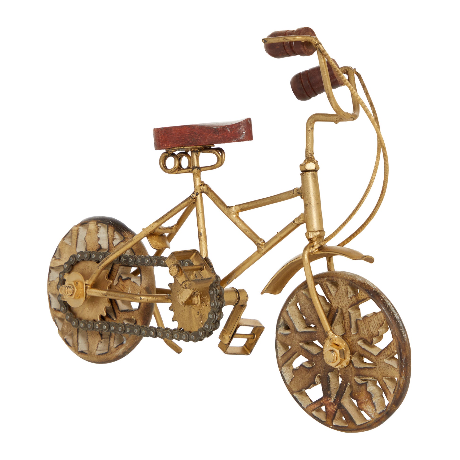 Set of 2 Bike Multi Colored Metal Decorative Sculpture with Wood Wheels