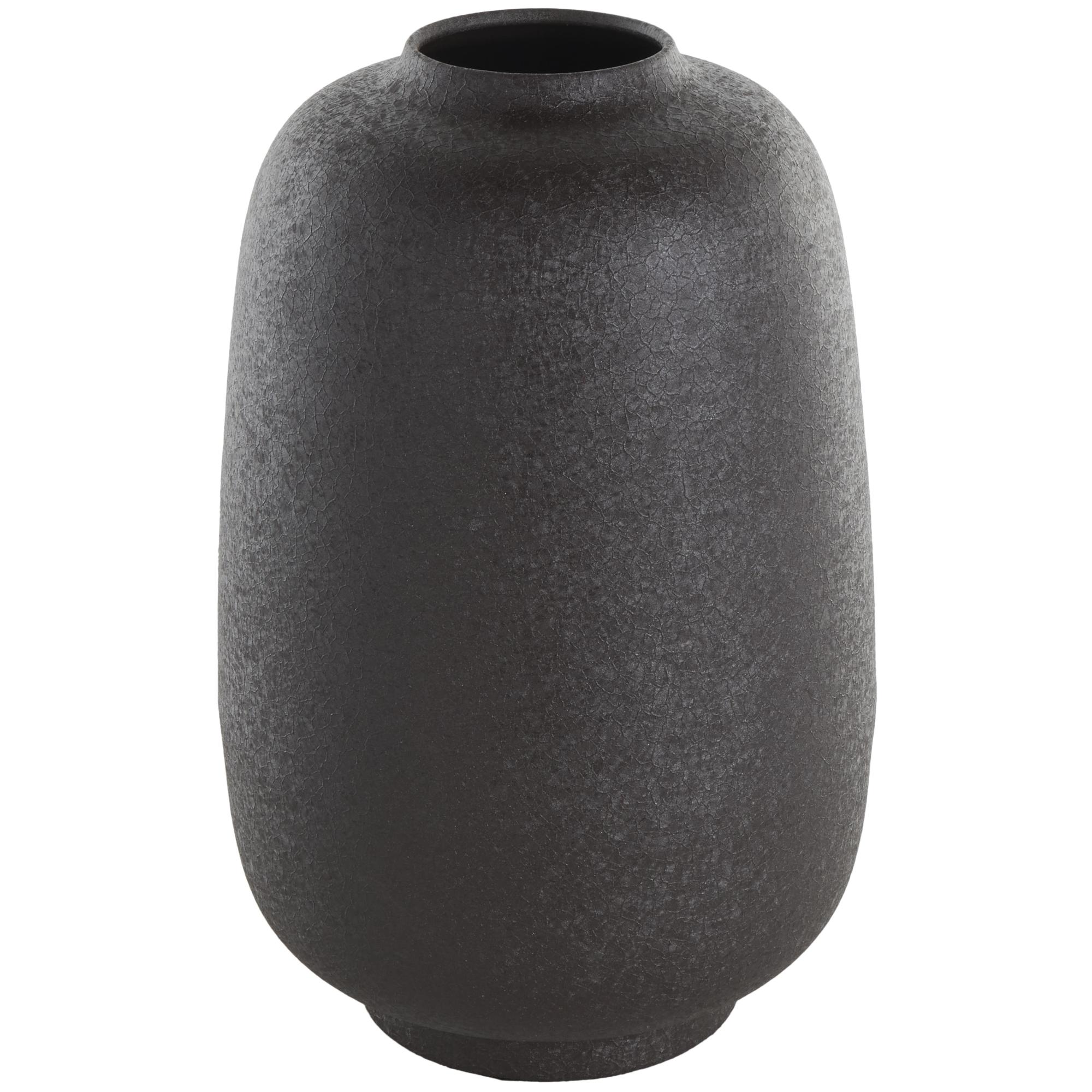 Black Metal Textured Rounded Decorative Vase