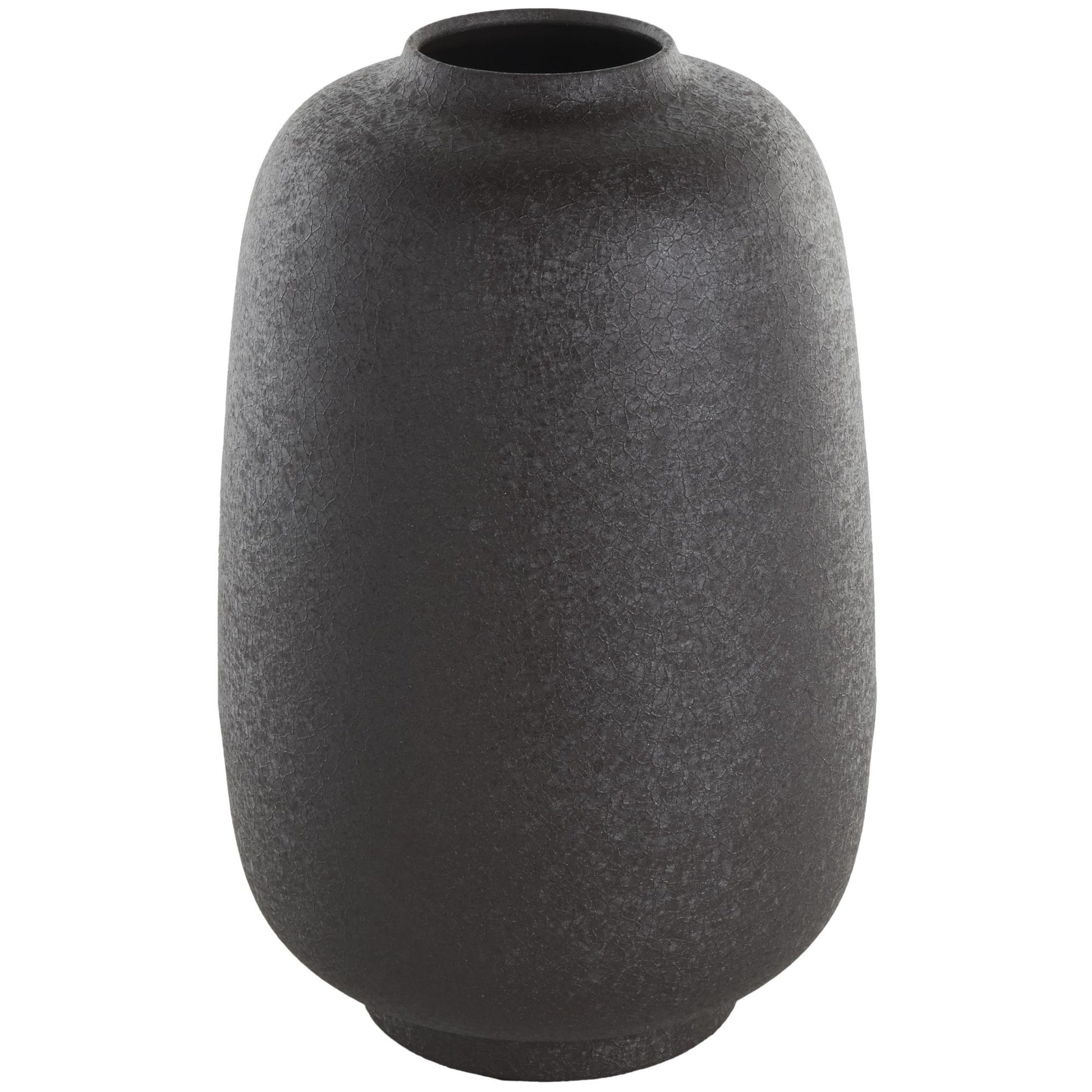 Black Metal Textured Rounded Decorative Vase
