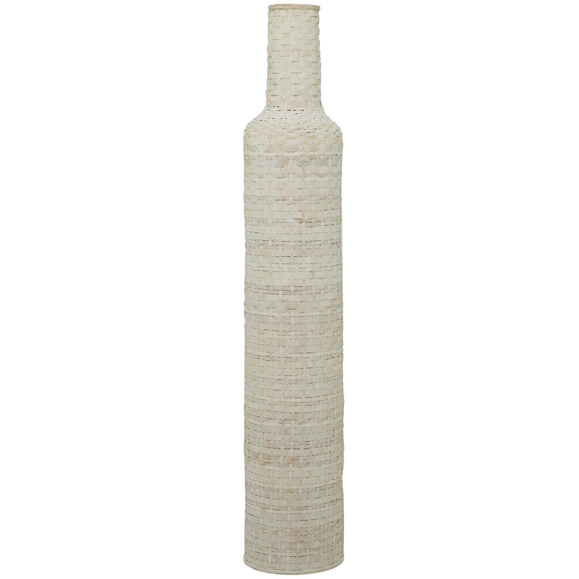 White Bamboo Wood Tall Woven Floor Decorative Vase