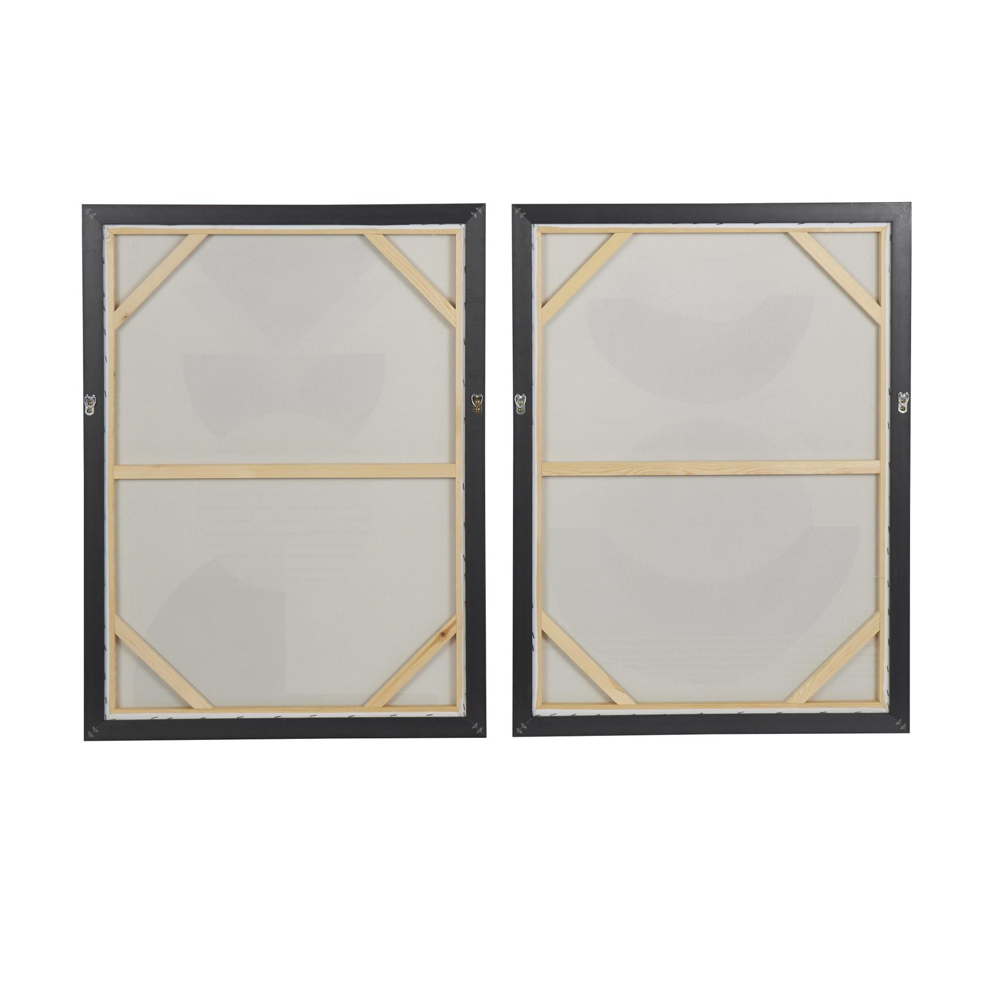 Set of 2 Geometric White Canvas Mid Century Modern Geometric Living Room Framed Wall Art with Gold Foil Accent