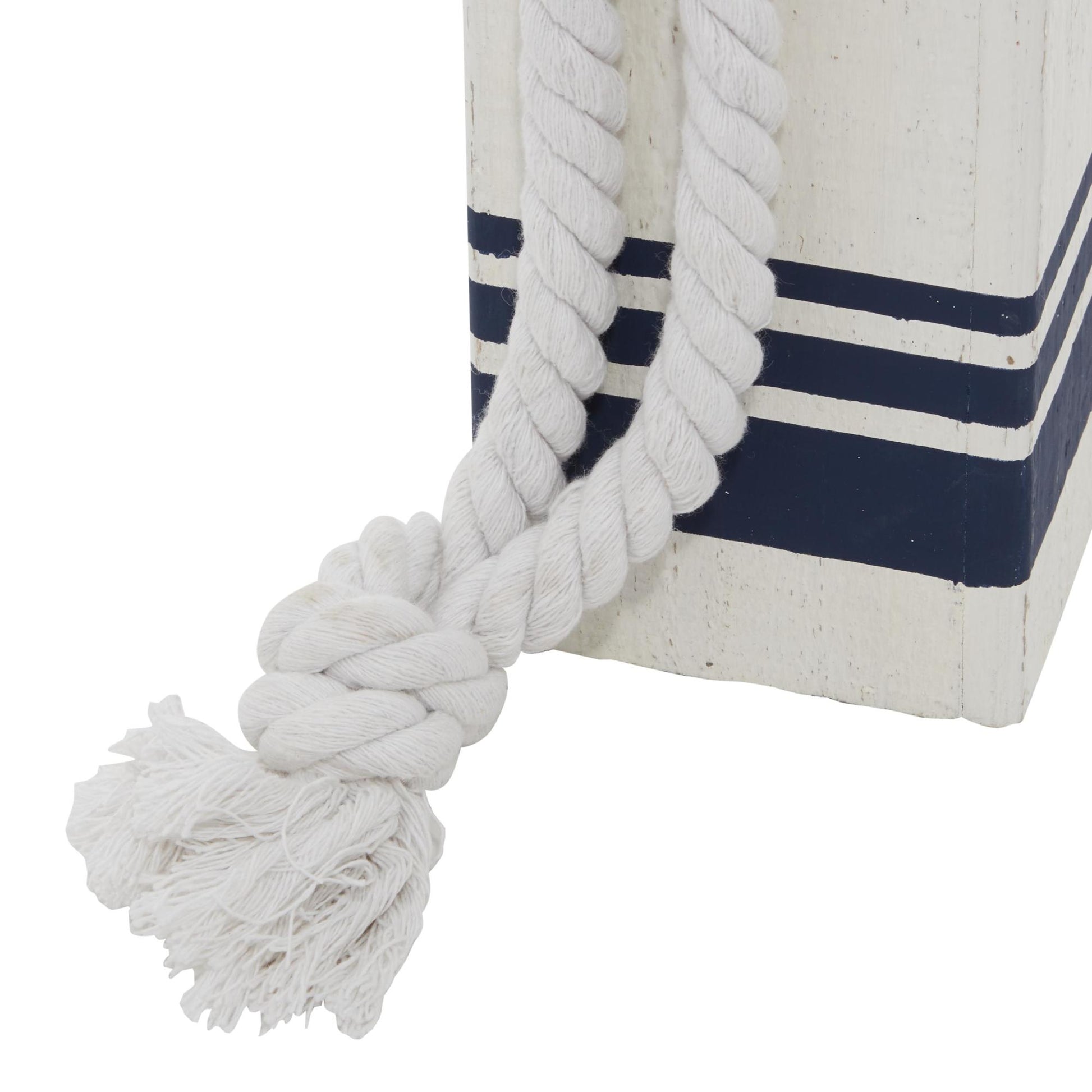 Set of 3 Buoy White Wood Handmade Decorative Sculpture with Rope Accents