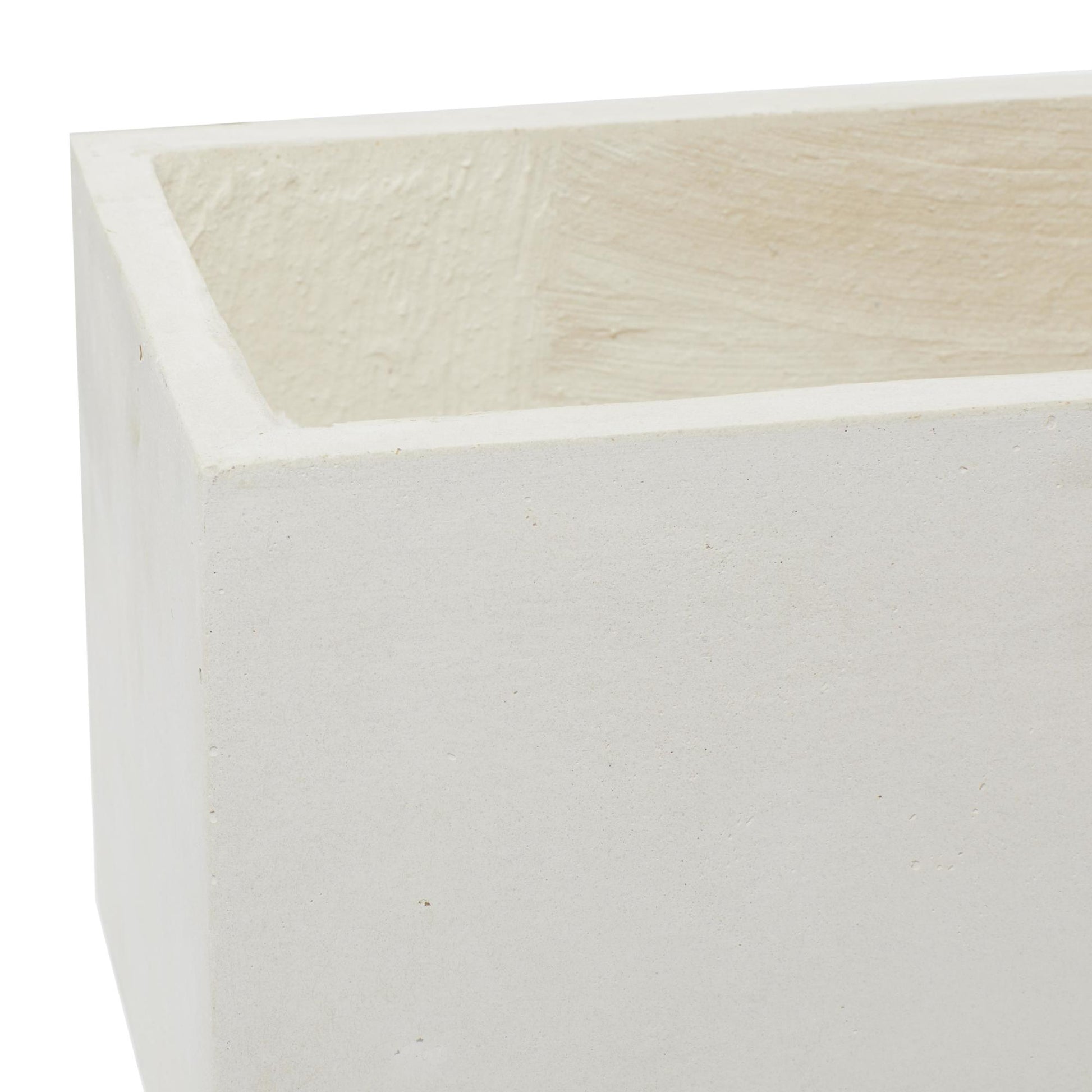 Set of 2 White Fiberclay Ceramic Rectangular Indoor Outdoor Planter with Brown Wooden Legs