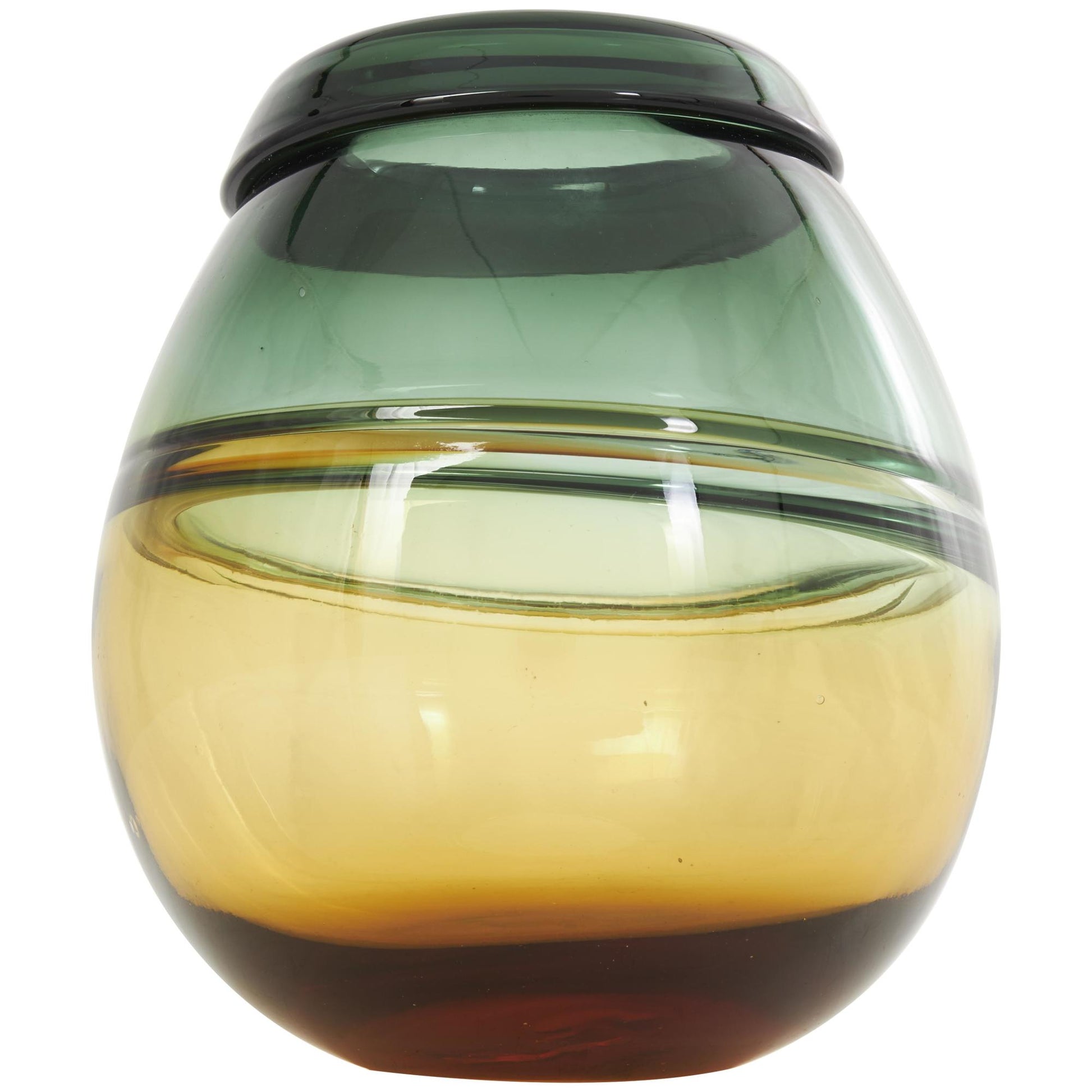 Green Glass Handmade Ombre Decorative Vase with Yellow Base