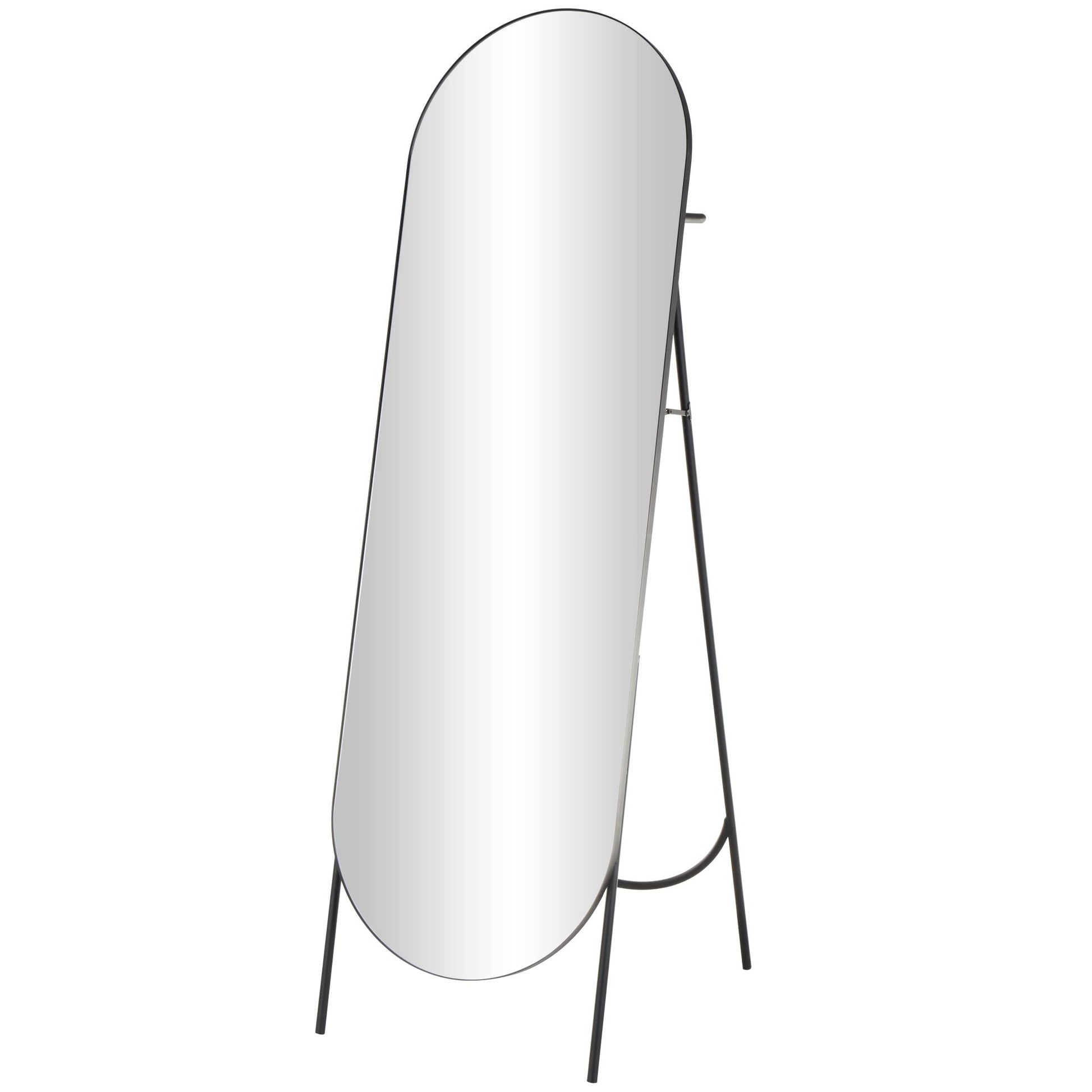 Geometric Black Metal Foldable Freestanding Oval Room Floor Mirror