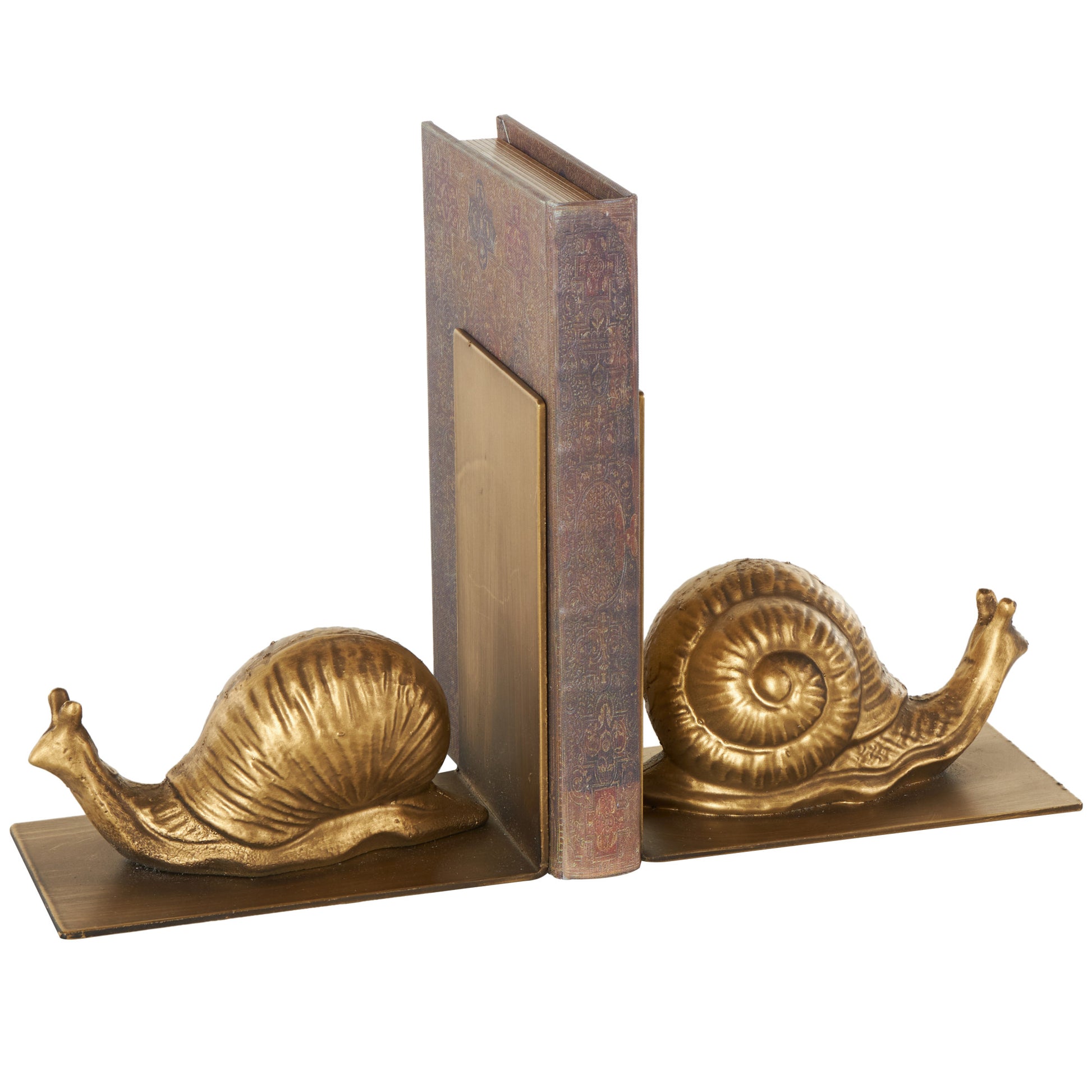 Set of 2 Snail Gold Metal Crawling Decorative Bookends