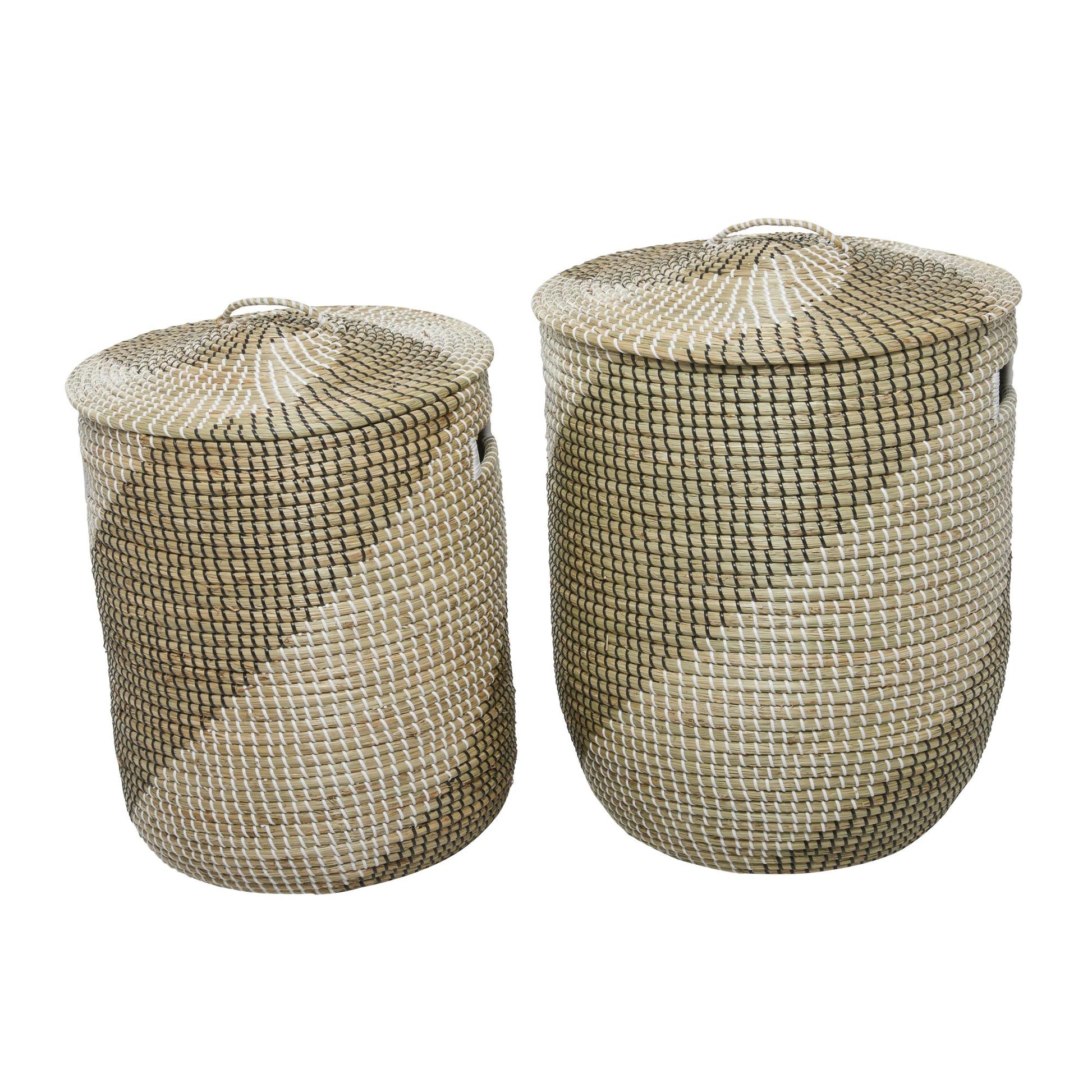 Set of 2 Brown Seagrass Handmade Two Toned Decorative and Functional Storage Basket with Matching Lids