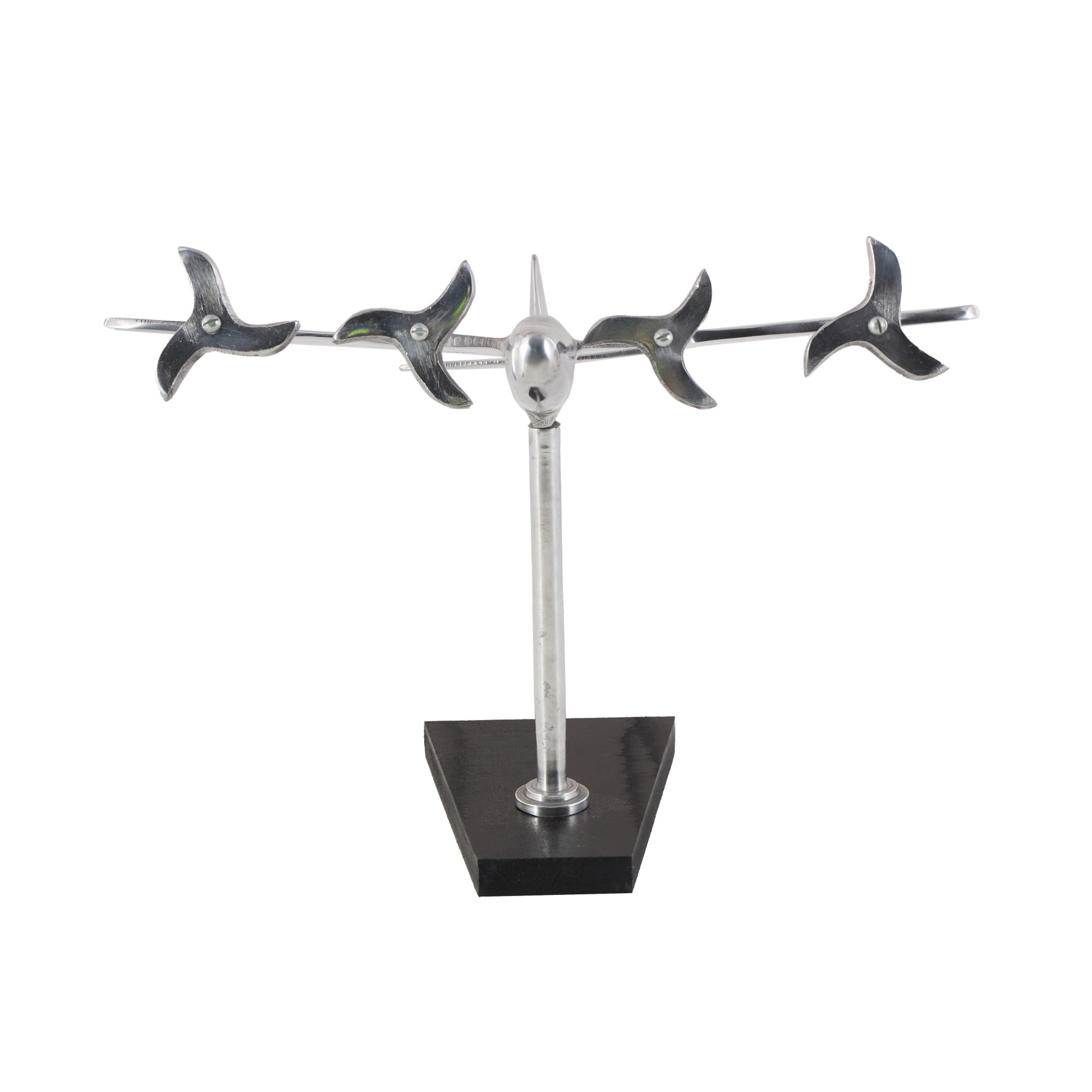 Airplane Silver Aluminum Metal Decorative Sculpture with Black Base