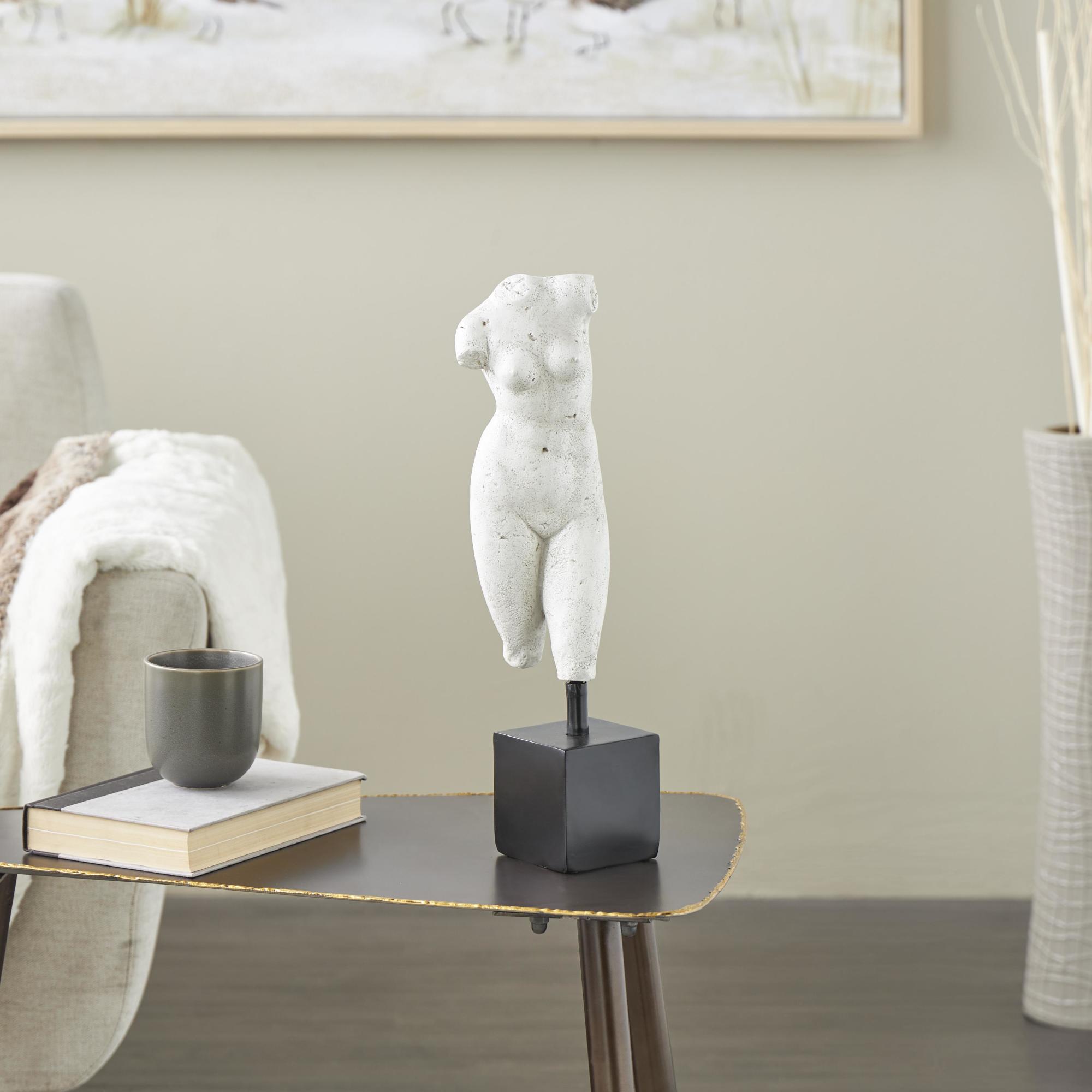 People White Polystone Decorative Sculpture with Black Square Base