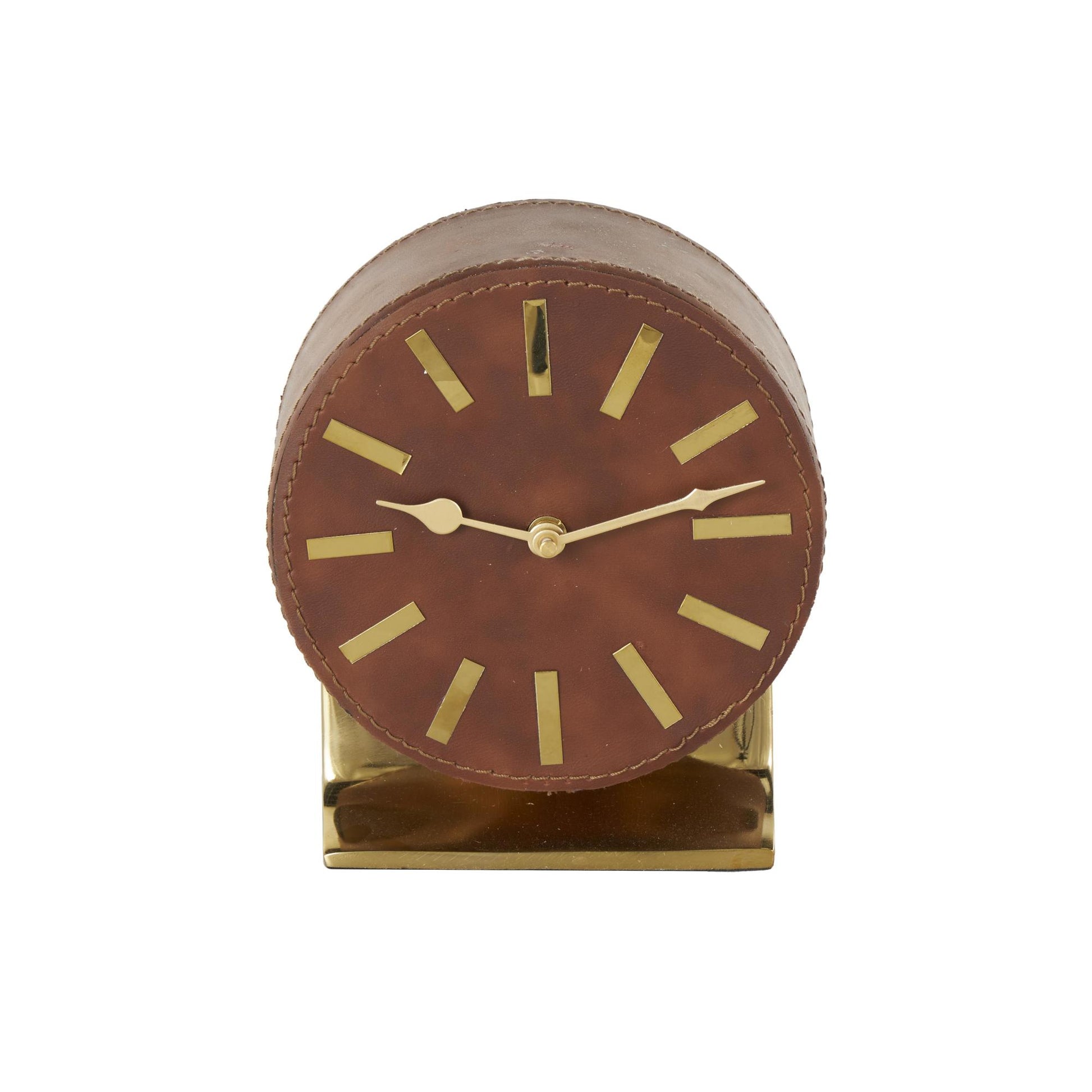 Faux Leather Round Decorative Clock with Silver Rectangular Base