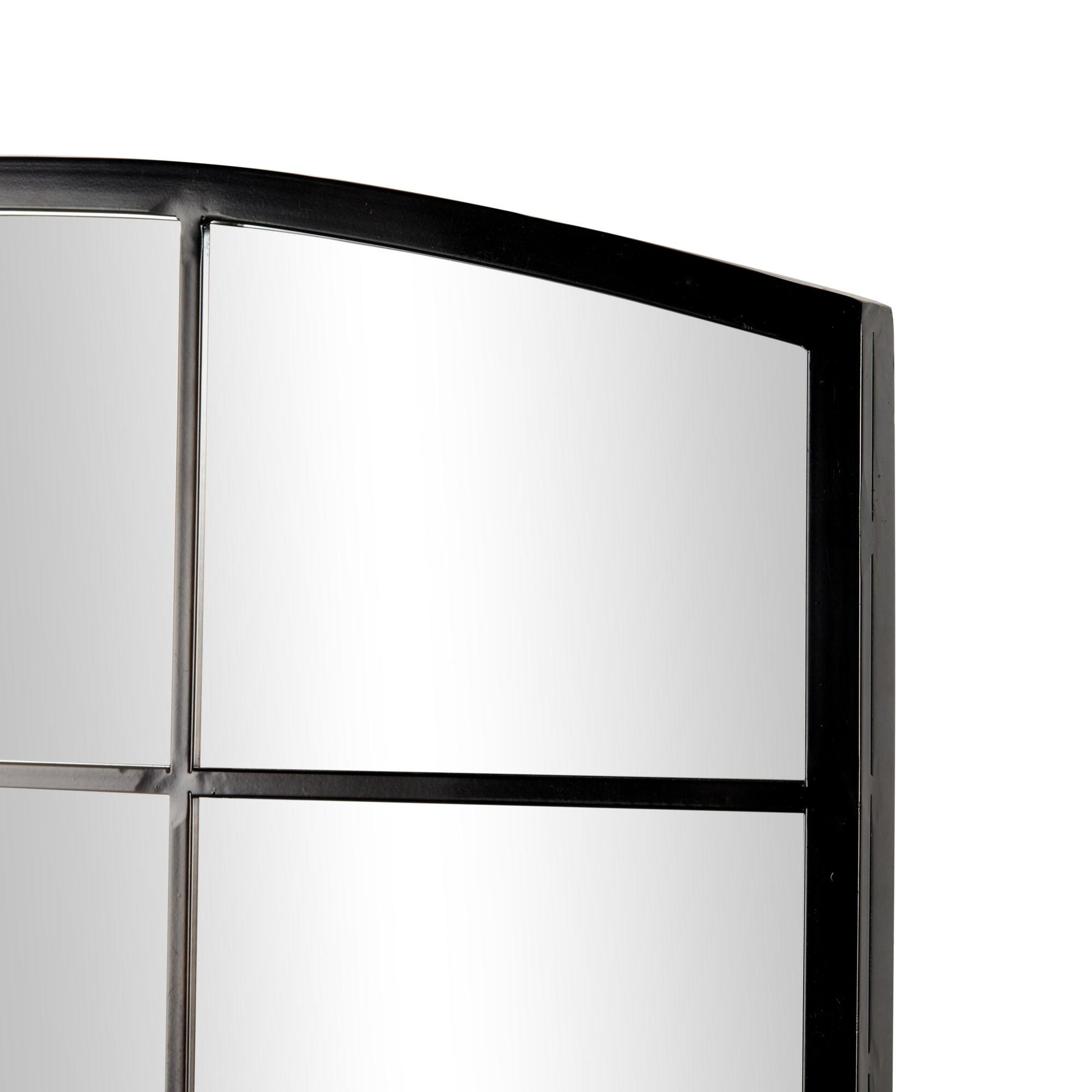 Metal Arched Window Pane Inspired Room Wall Mirror with Black Frame