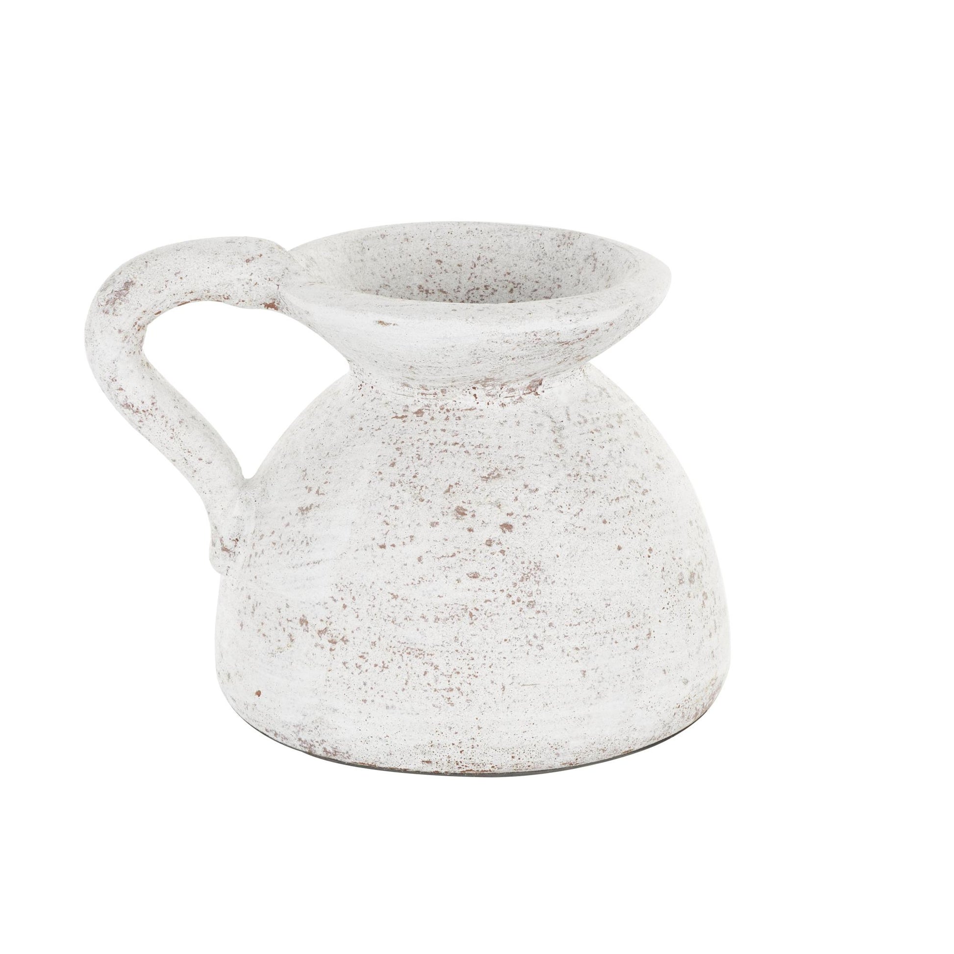 White Ceramic Antique Style Textured Pot Decorative Vase with Handle
