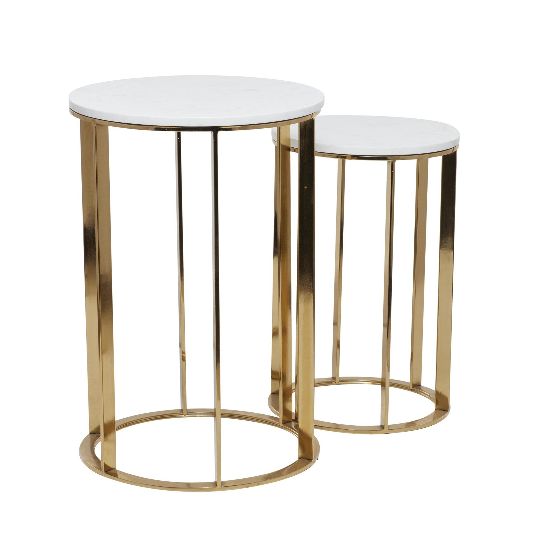 Set of 2 Gold Metal Side End Accent Table with Marble Top