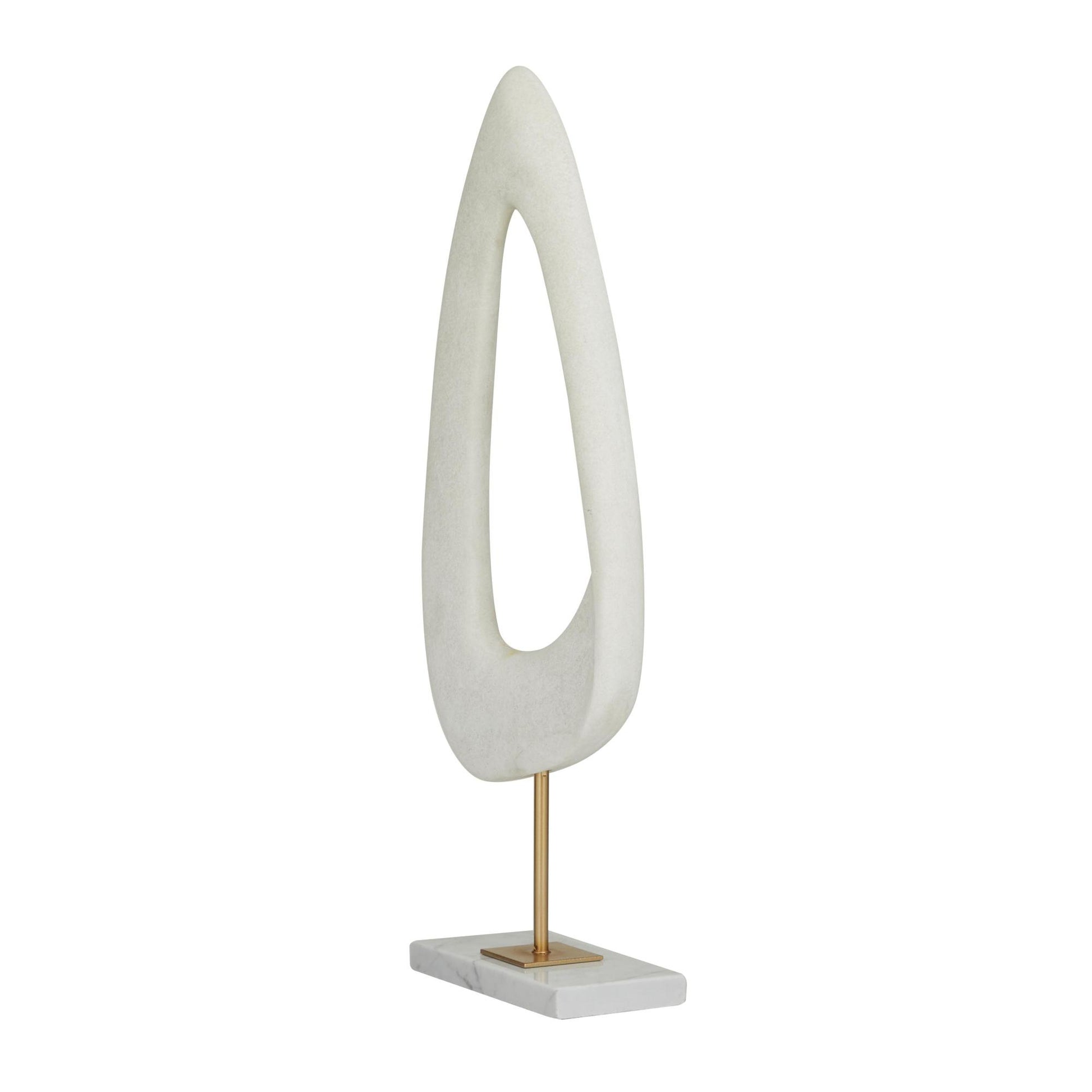 Abstract White Polystone Cut-Out Decorative Sculpture with Marble Stand