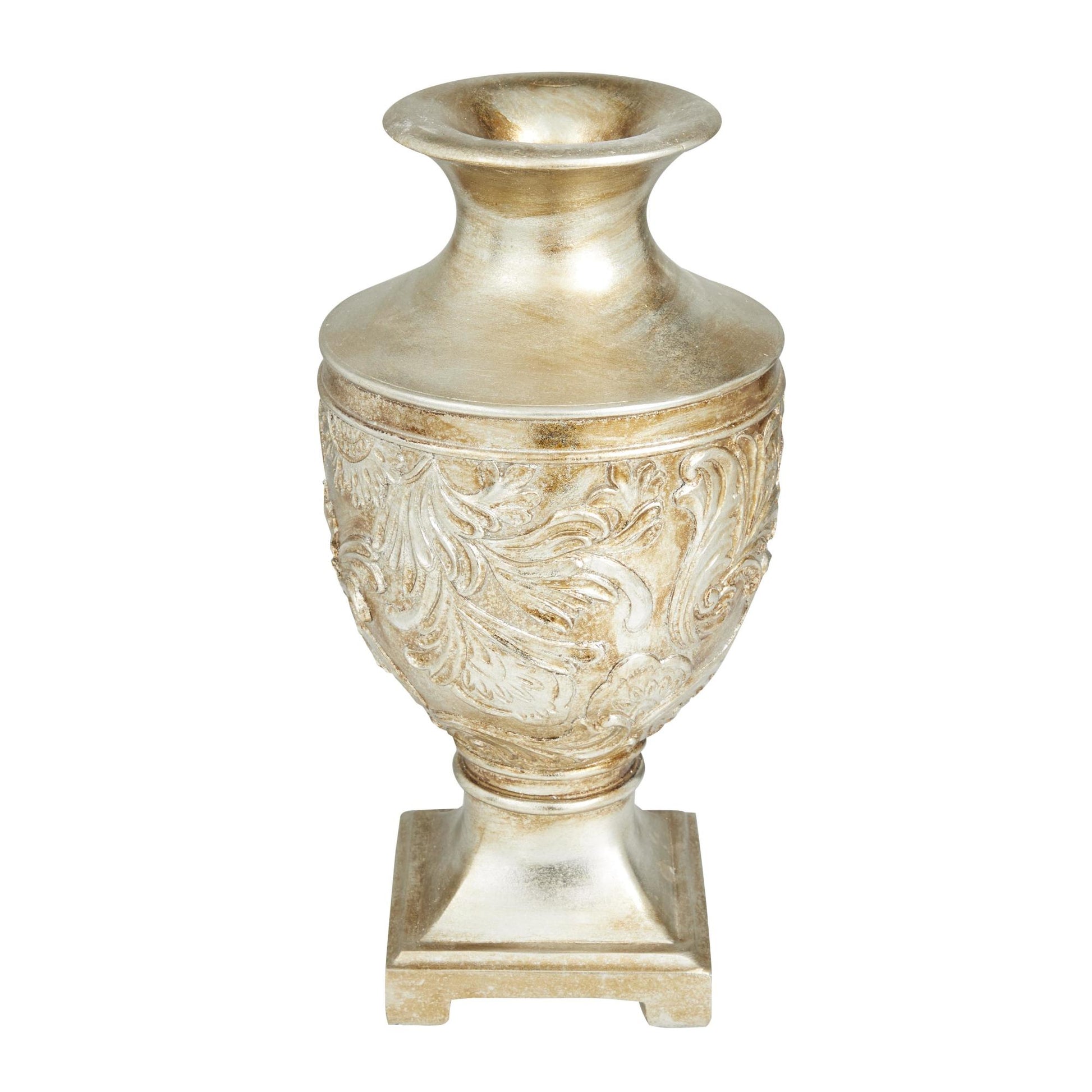 Fleur De Lis Gold Polystone Carved Decorative Vase