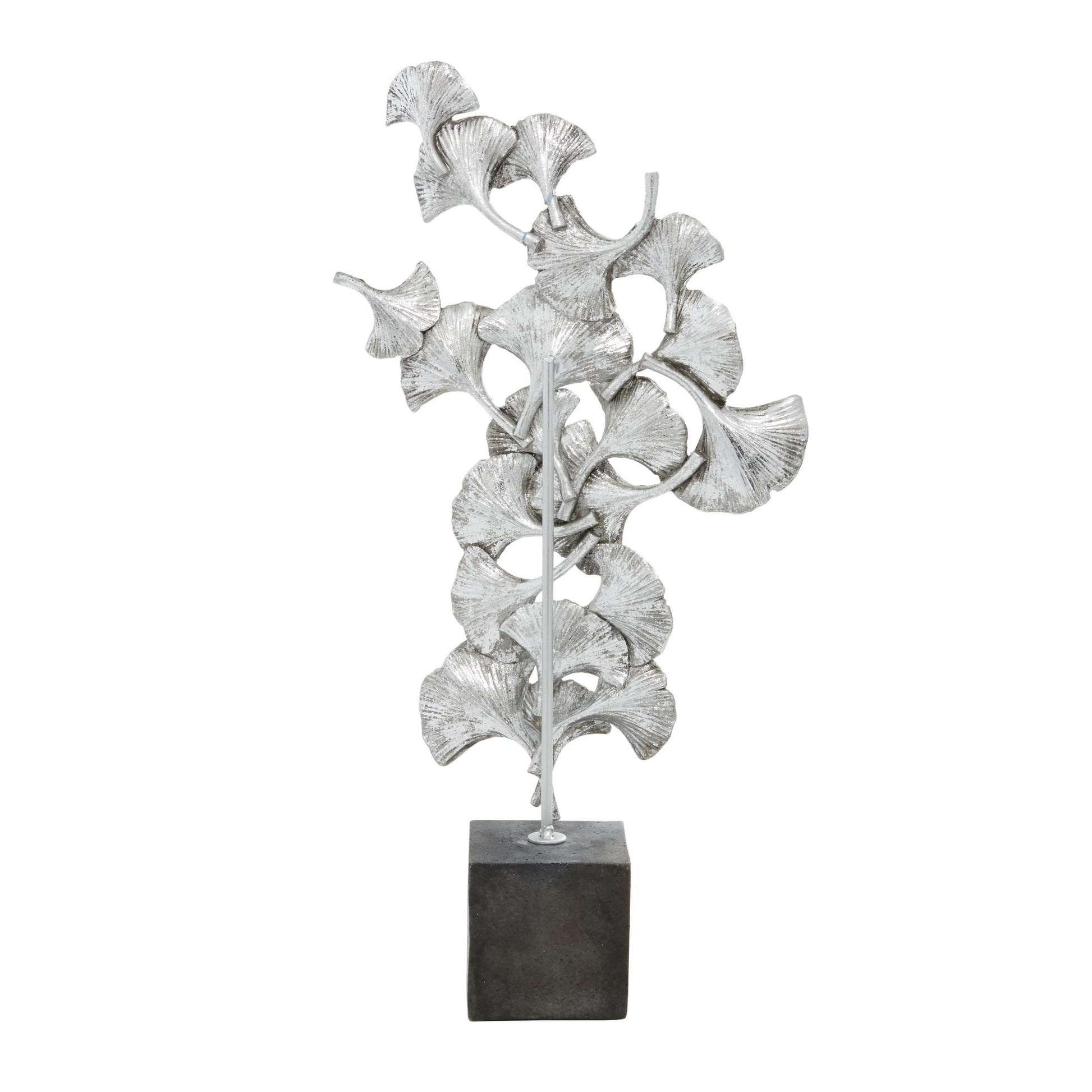 Floral Polystone Handmade Decorative Sculpture with Black Block Base