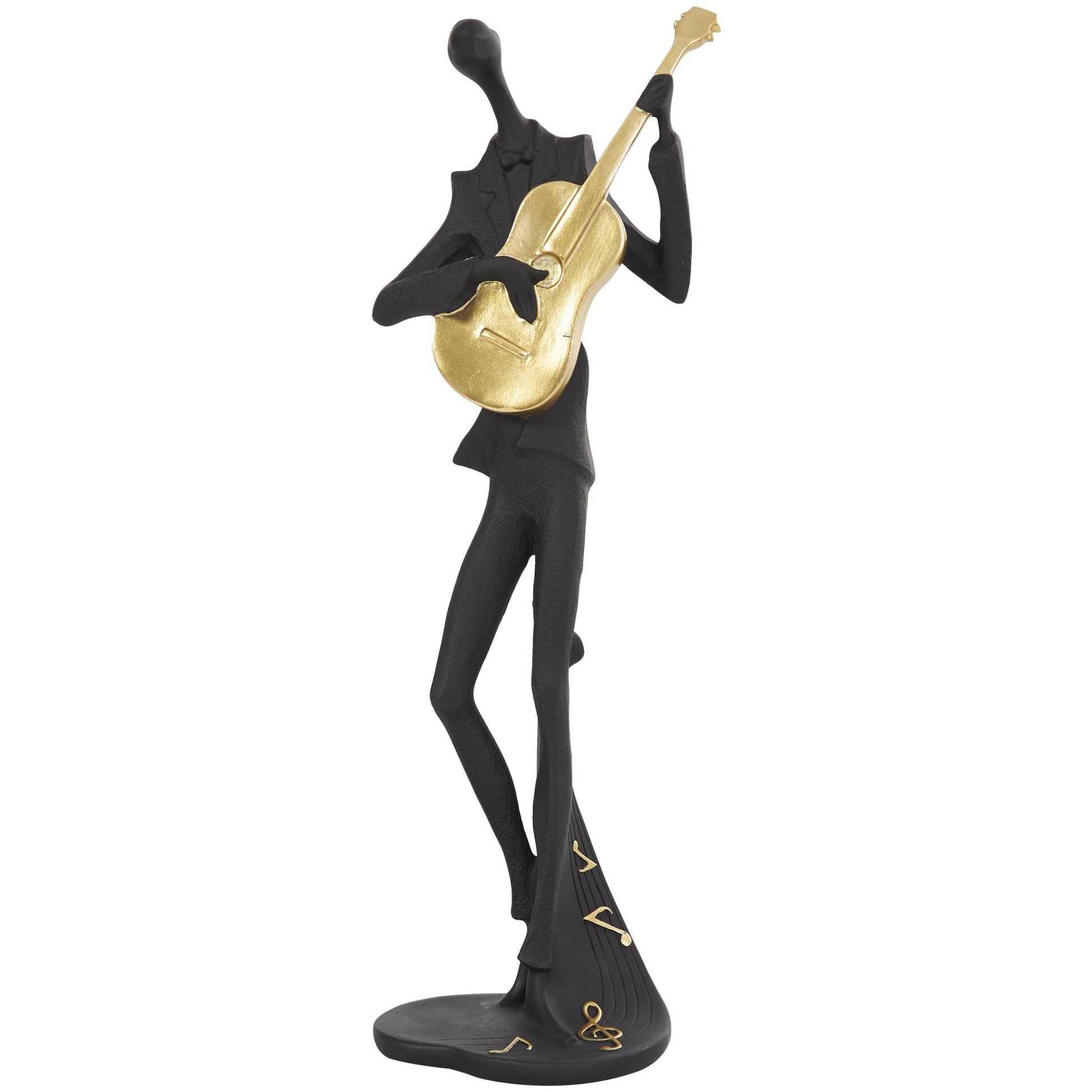 Set of 3 Musician Black Polystone Abstract Decorative Sculpture with Gold Instruments and Music Notes