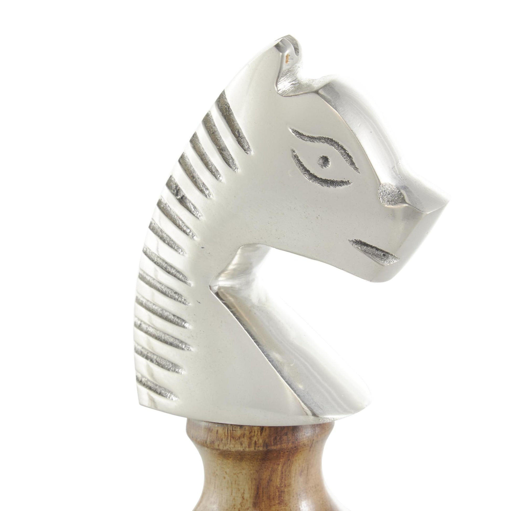 Set of 3 Chess Aluminum Metal Decorative Sculpture with Mango Wood Center Set of 3 2"W, 6"H