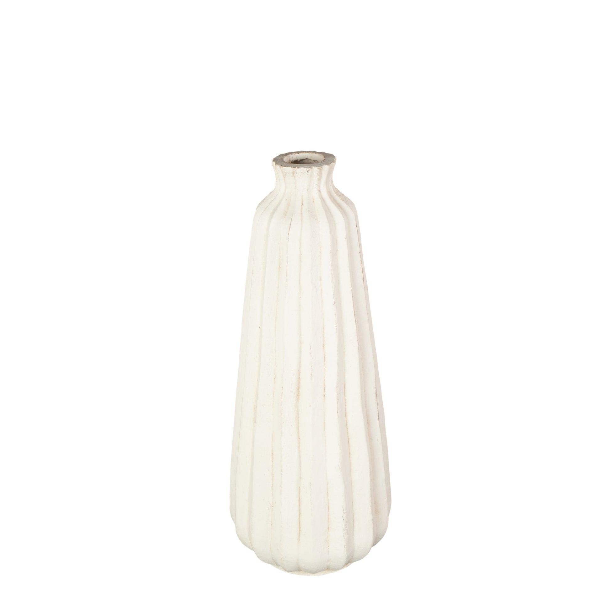 Cream Magnesium Oxide Decorative Vase with Carved Grooves